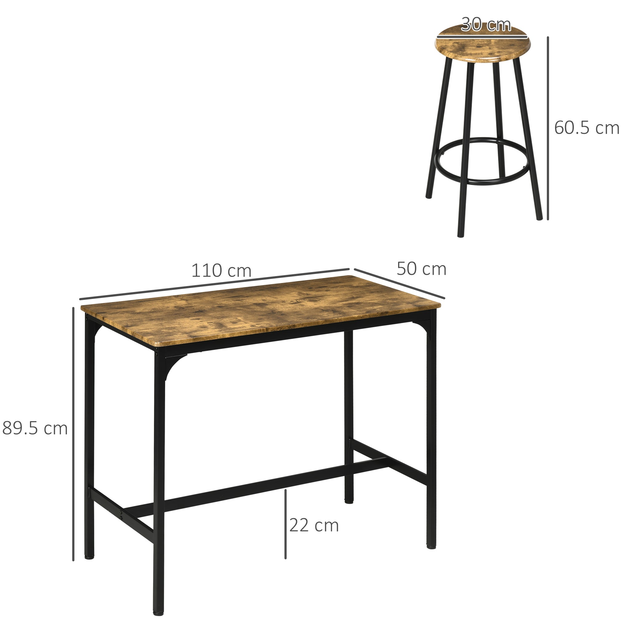 HOMCOM Five-Piece Industrial-Style Bar Table Set - Brown/Black - North Peak Garden Furniture