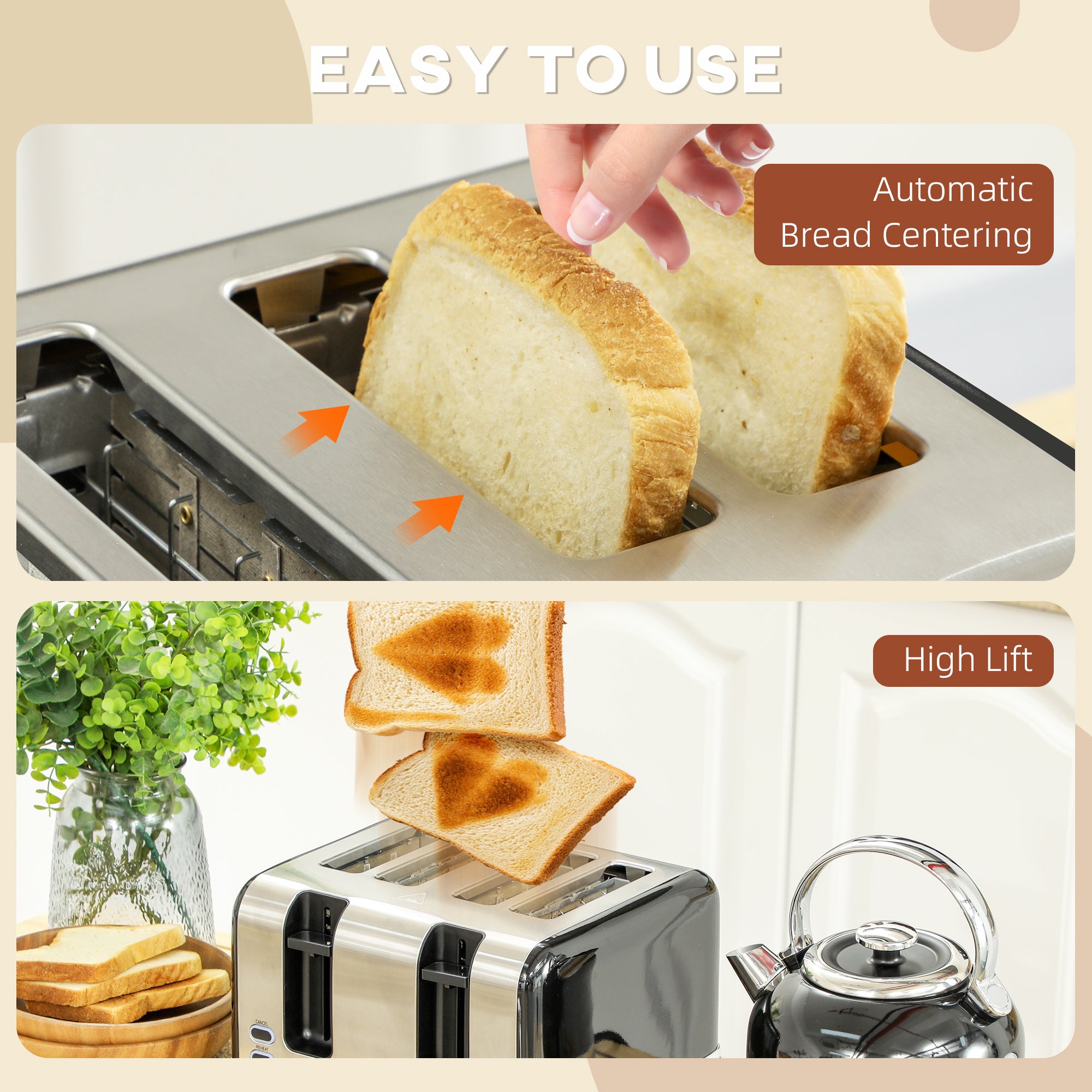 HOMCOM Polished Metal Kettle and Toaster Set - Black - North Peak Garden Furniture