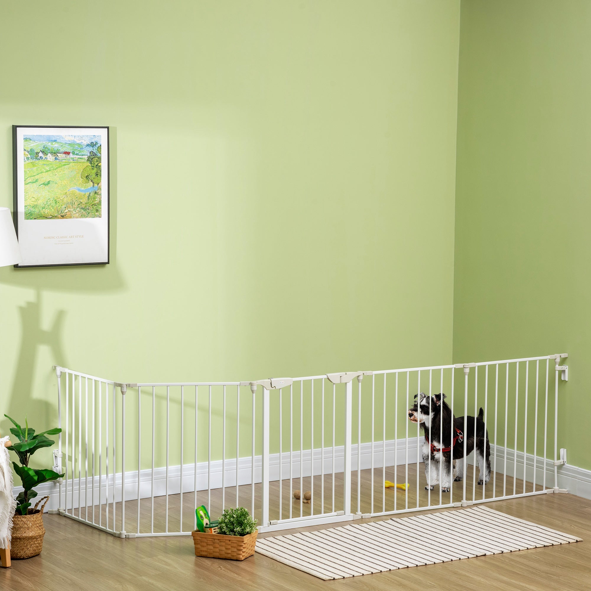 PawHut 5 Panels Pet Playpen Metal Fence w/ Walk Through Door - White - North Peak Garden Furniture