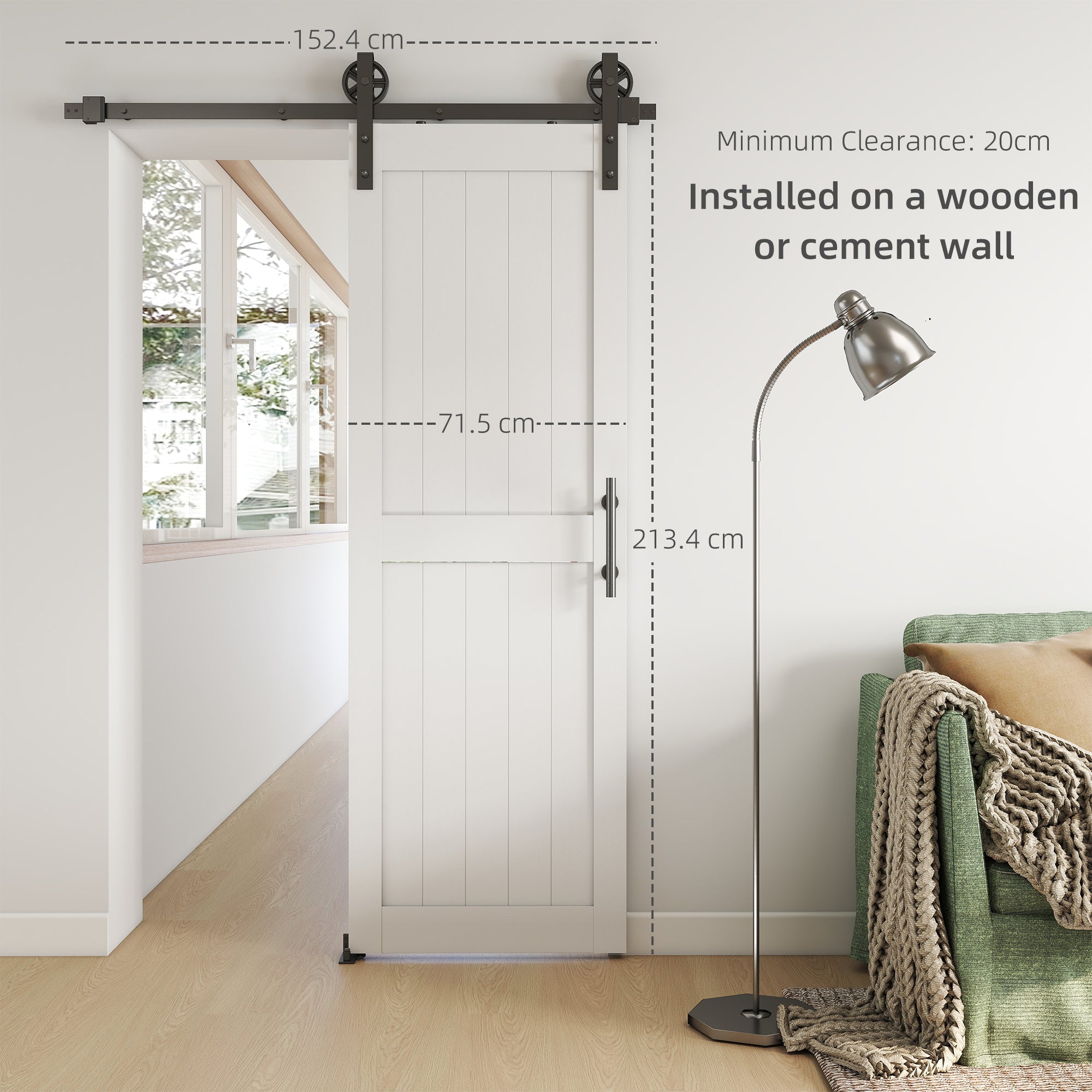 HOMCOM 152.4cm Sliding Barn Door Kit, Sliding Door with Track, Hardware, Upgraded Rollers and Floor Guide, Handle, White