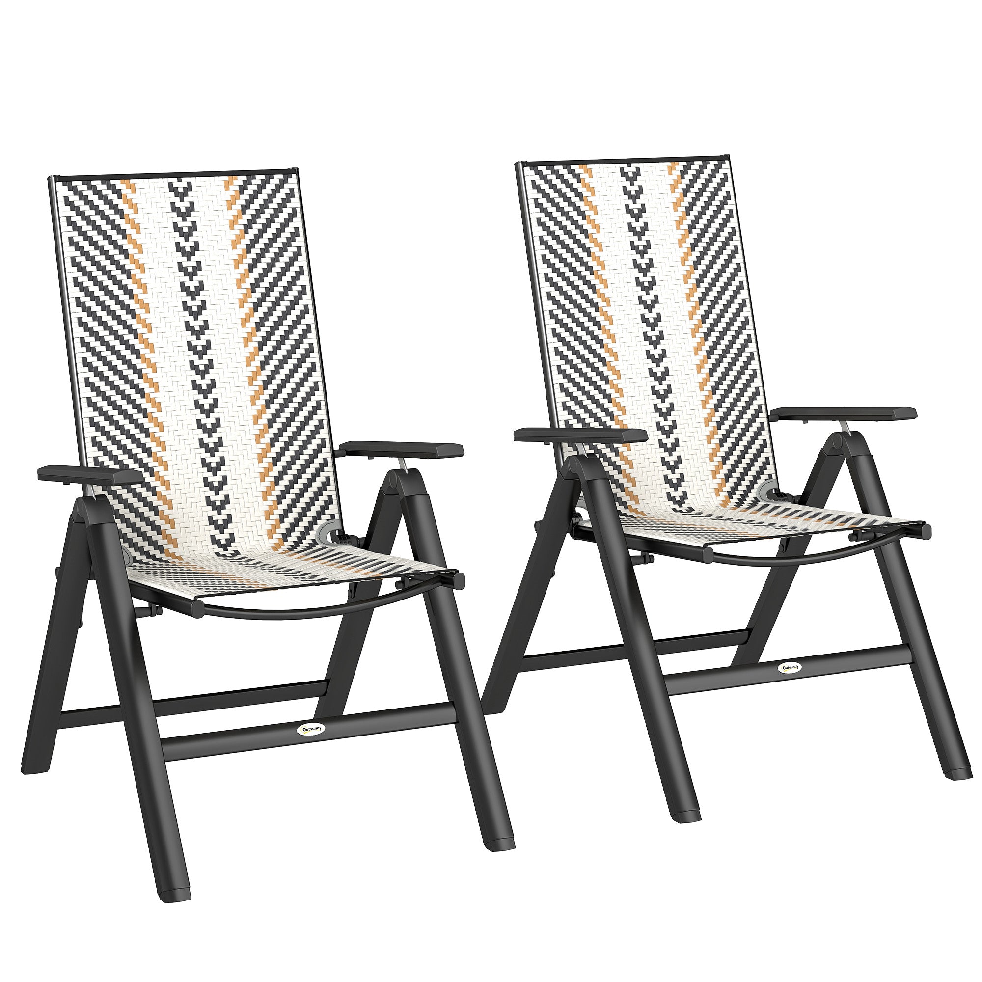 Outsunny Set of Two Rattan Reclining Garden Chairs - Multicolour - North Peak Garden Furniture