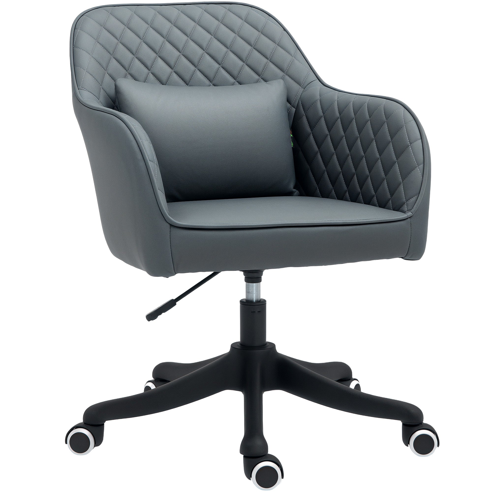 Vinsetto Microfiber Office Chair, Desk Chair, Makeup Vanity Chair with Massage Lumbar Pillow and Rolling Wheels for Bedroom and Home, Grey - North Peak Garden Furniture