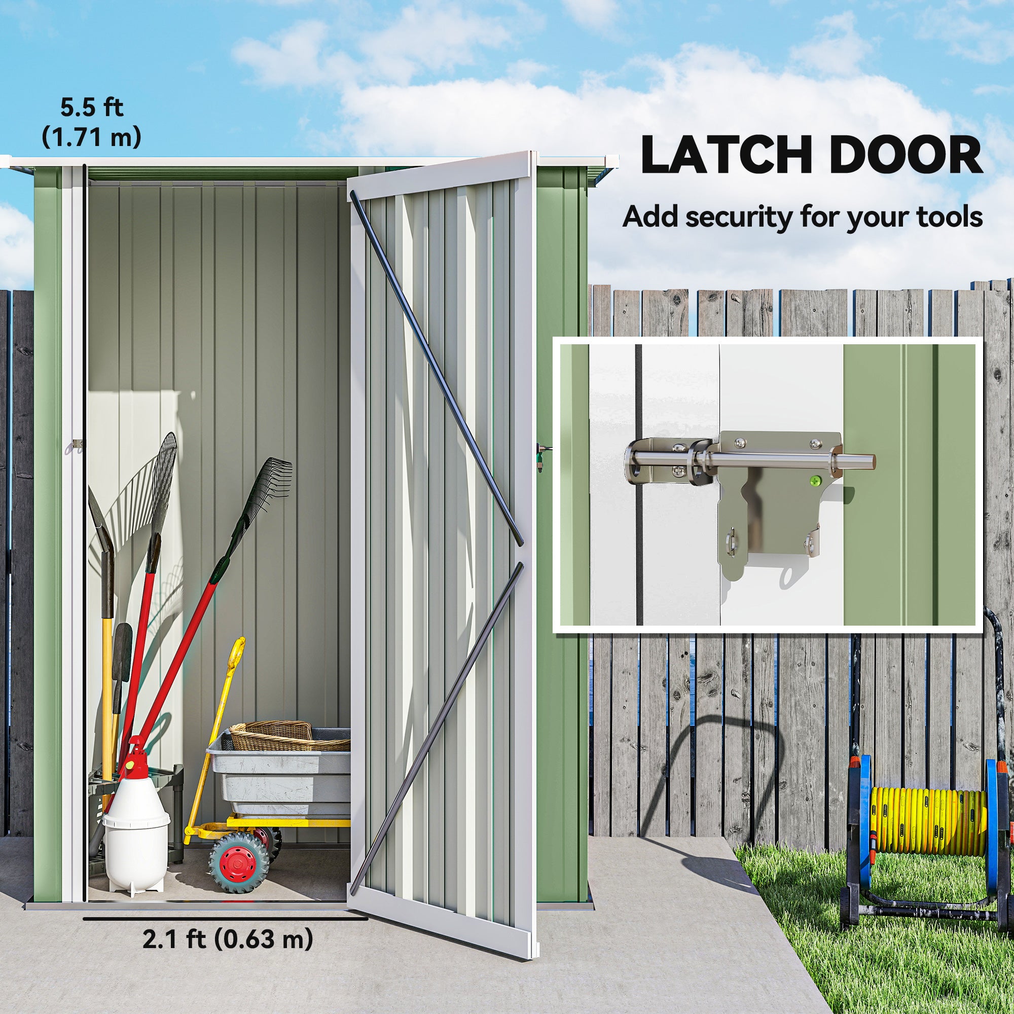 Outsunny 5ft x 3ft Garden Metal Storage Shed, Outdoor Tool Shed with Sloped Roof, Lockable Door for Tools, Equipment, Light Green