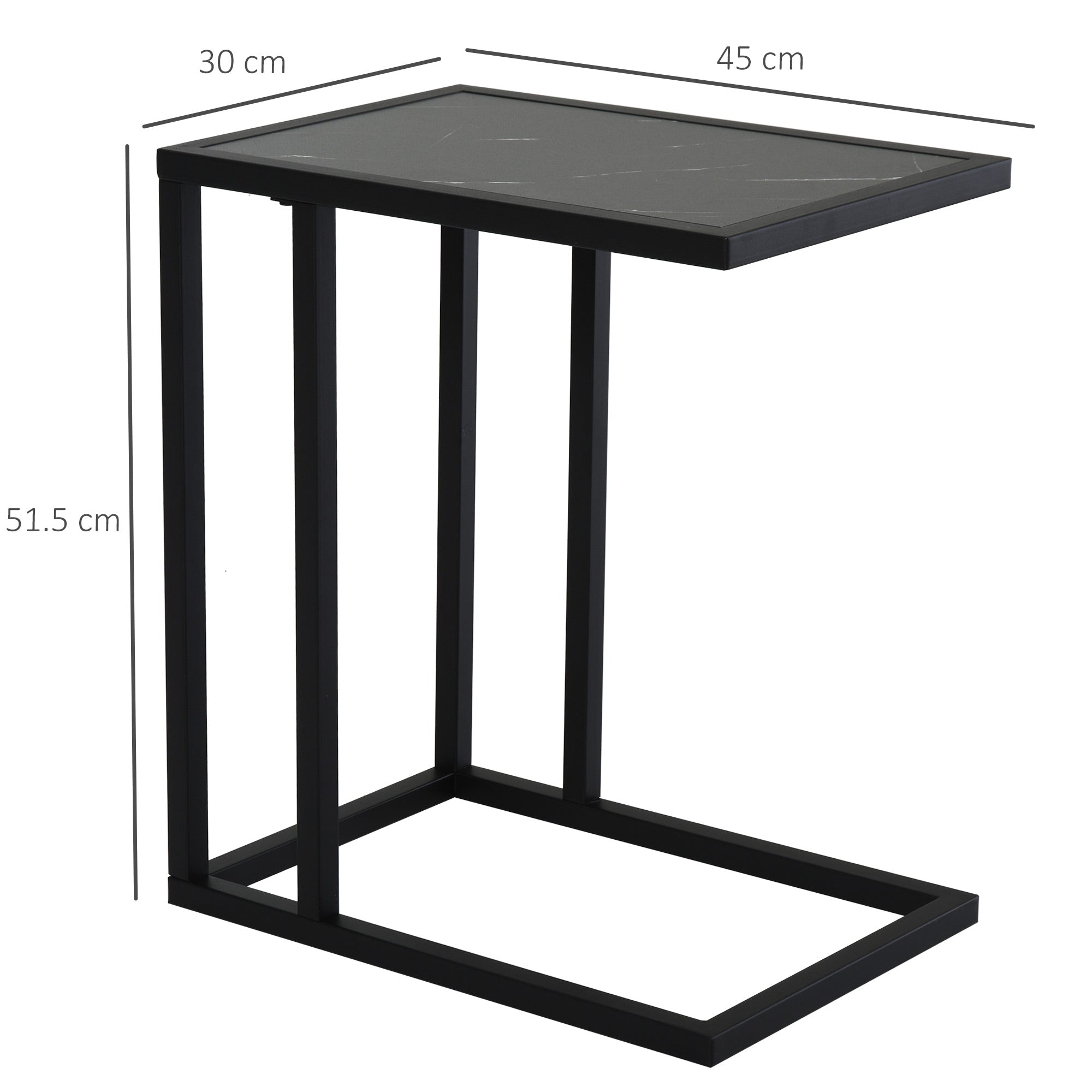 HOMCOM C Shape Bedside Table w/Metal Frame Marble-Effect Top Sofa Narrow Snack End Table for Living Room, Black - North Peak Garden Furniture