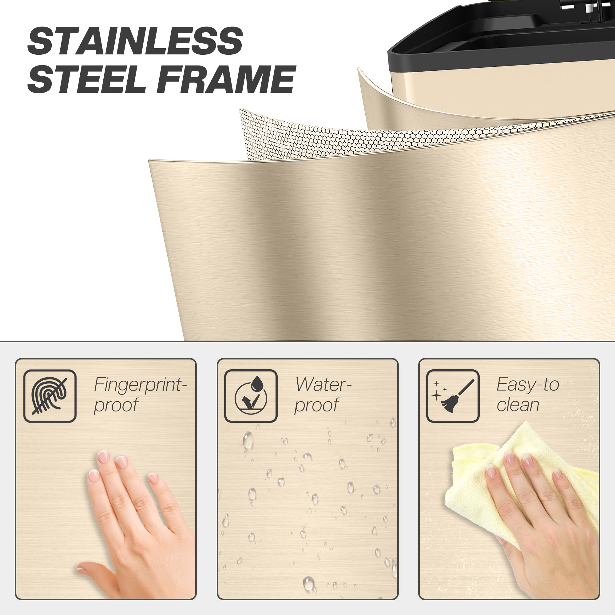 HOMCOM 40L Dual Compartment Stainless Steel Bin, with Deodoriser Holders - Gold Tone - North Peak Garden Furniture