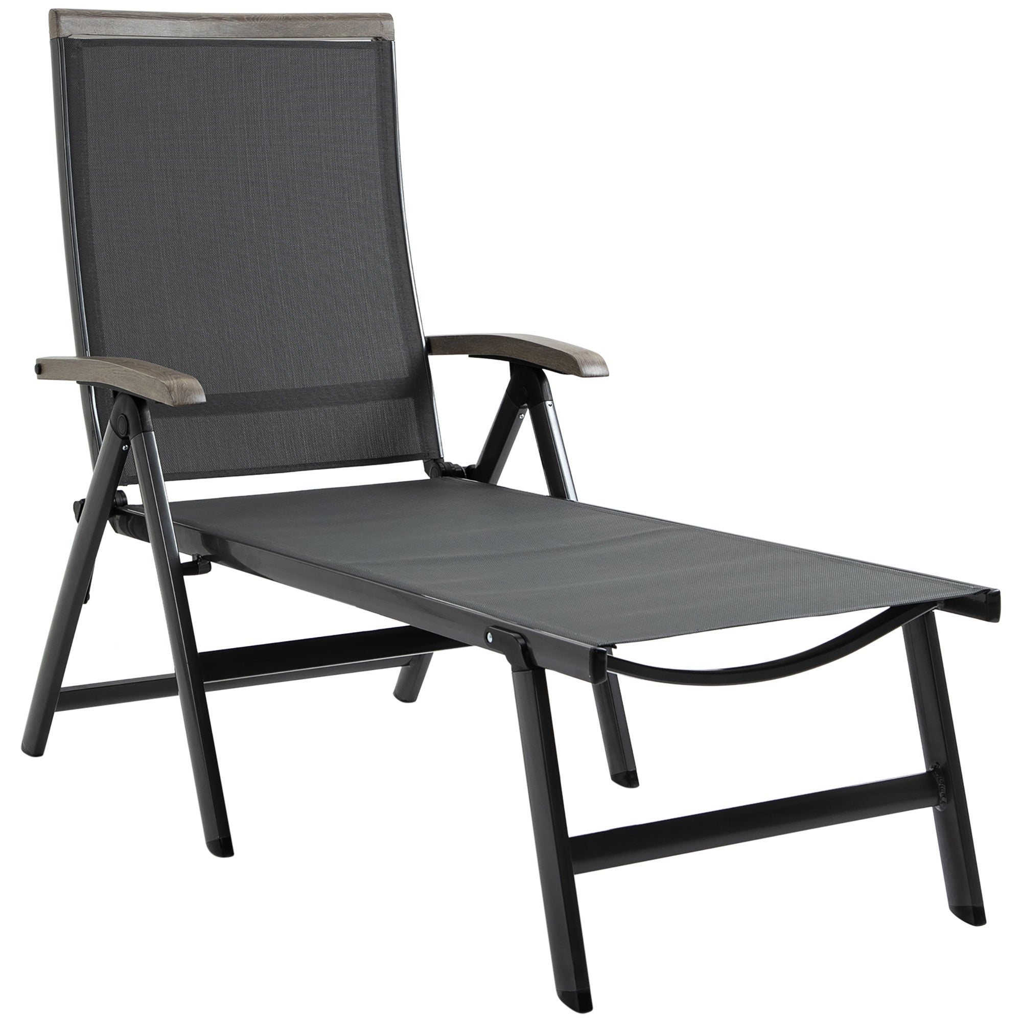 Outsunny Outdoor Folding Sun Lounger, 5-Position Adjustable Chaise Lounge Chair with Aluminium Frame for Patio, Pool and Garden, Grey - North Peak Garden Furniture