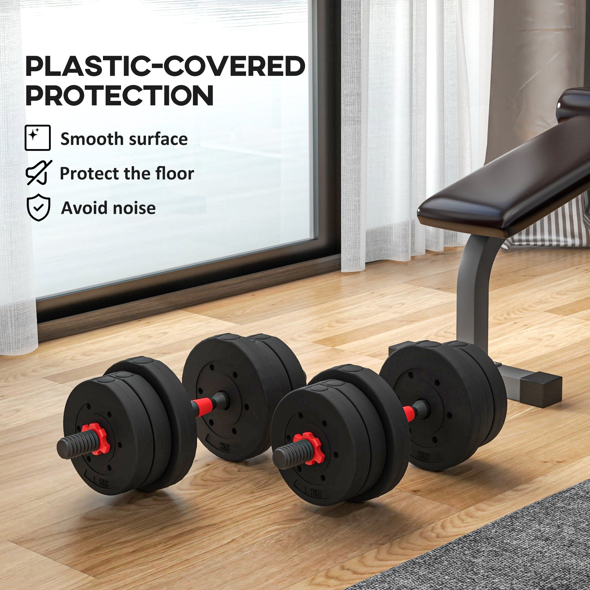 HOMCOM 20kg 2 IN 1 Adjustable Dumbbells Weight Set, Dumbbell Hand Weight Barbell for Body Fitness, Lifting Training for Home, Office, Gym, Black - North Peak Garden Furniture