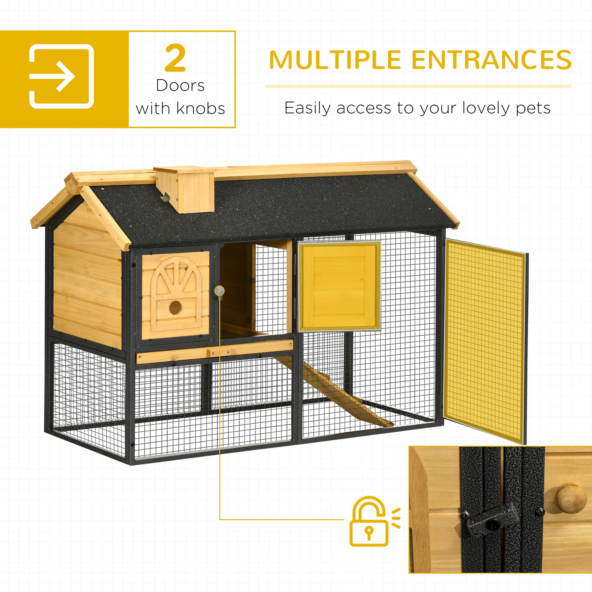 PawHut Outdoor Rabbit Hutch, with Run, Removable Tray, Asphalt Roof, 120 x 55.5 x 80cm - North Peak Garden Furniture