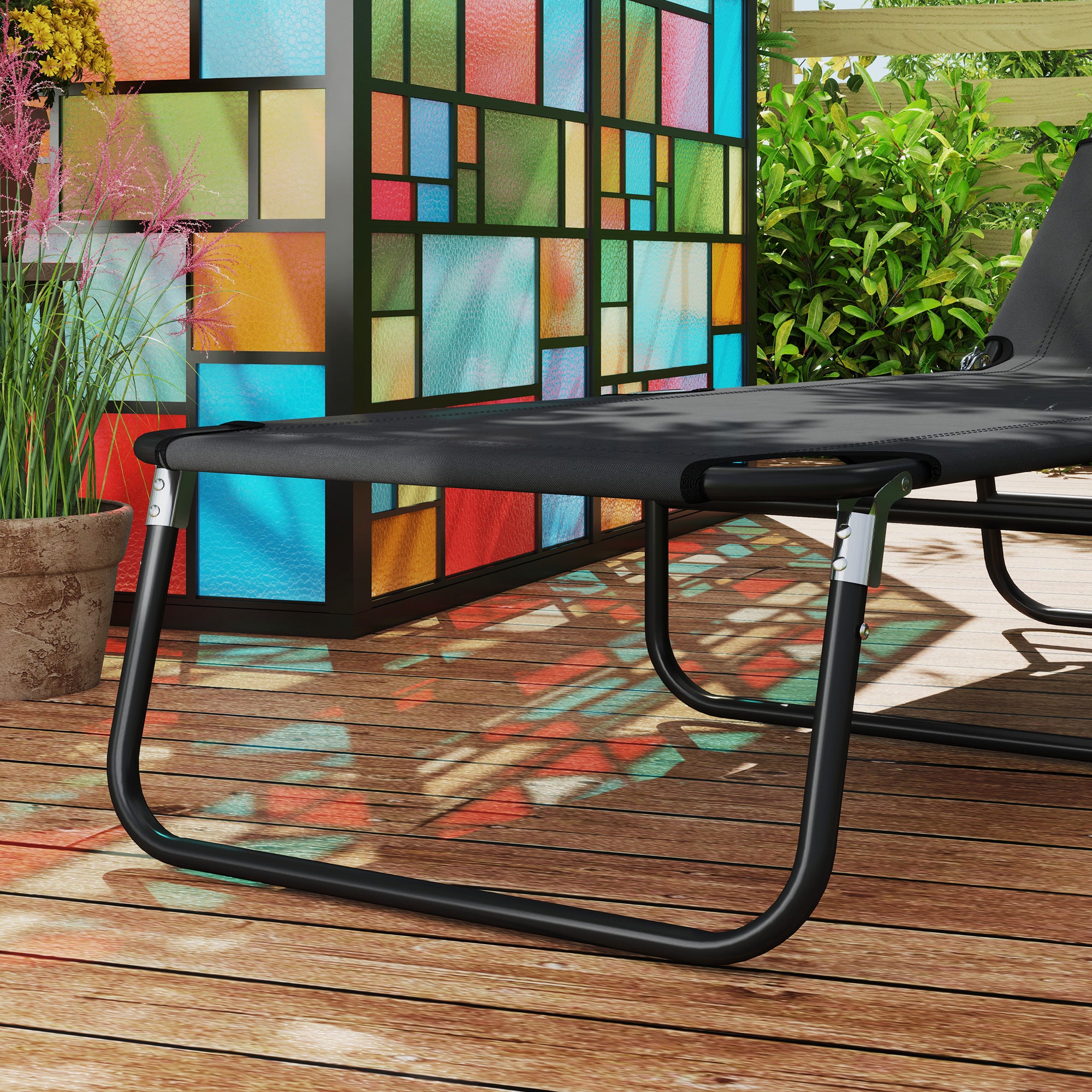 Outsunny Garden Sun Lounger, with Five-Position Back - Black - North Peak Garden Furniture