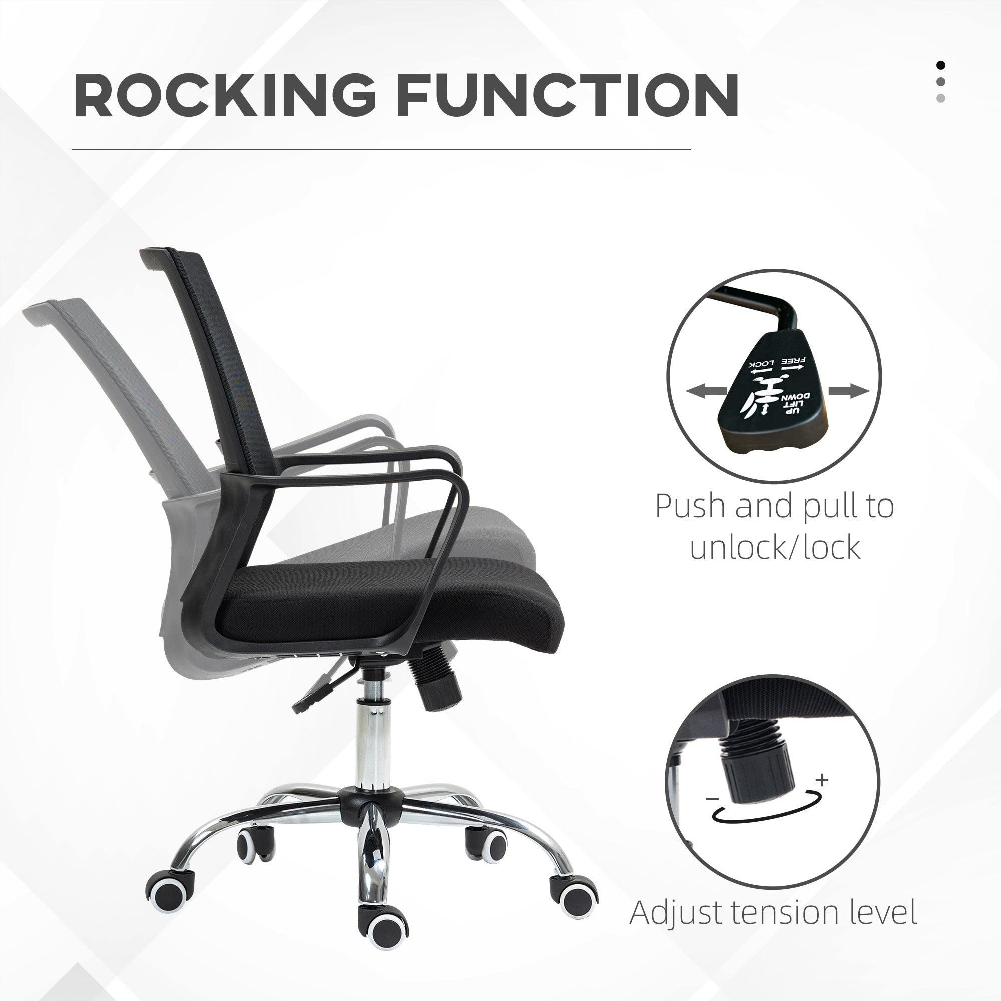 Vinsetto Mesh Back Office Chair, with Wheels - Black - North Peak Garden Furniture