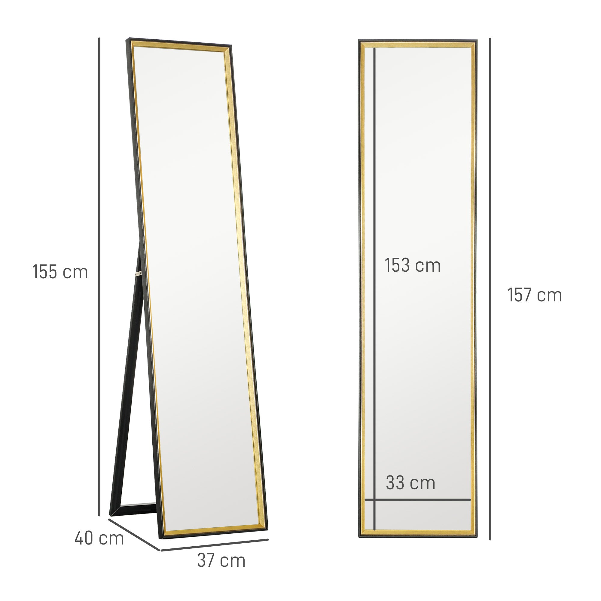 HOMCOM Full Length Mirror, 37 x 157cm Wall Mounted, Leaning, Free Standing Mirror, Framed Full Body Mirror for Living Room, Bedroom, Black - North Peak Garden Furniture
