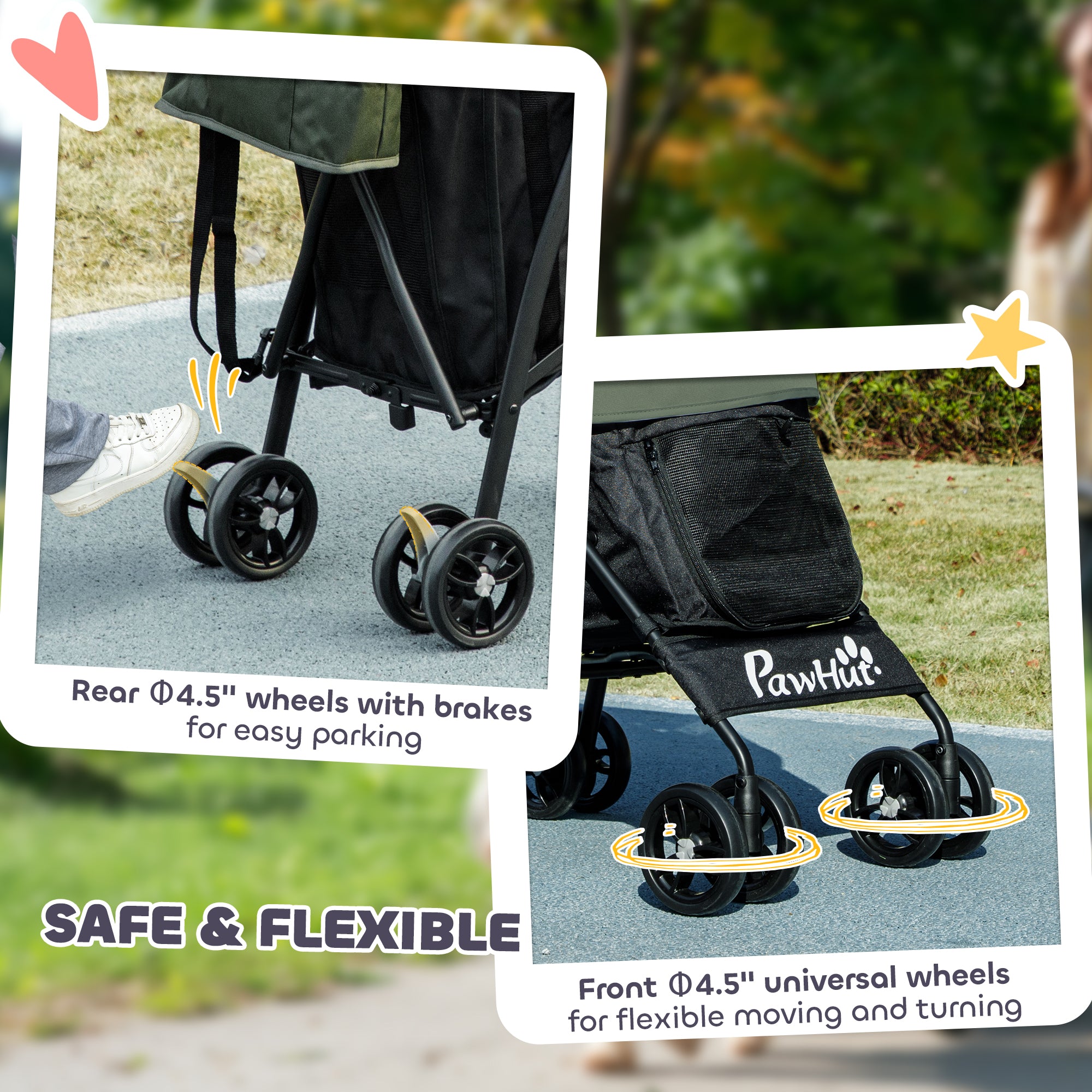 PawHut Umbrella Structure Dog Stroller, Lightweight & Portable Dog Pram w/ Shoulder Strap, Storage Bag & Cup Holder, Dark Green - North Peak Garden Furniture
