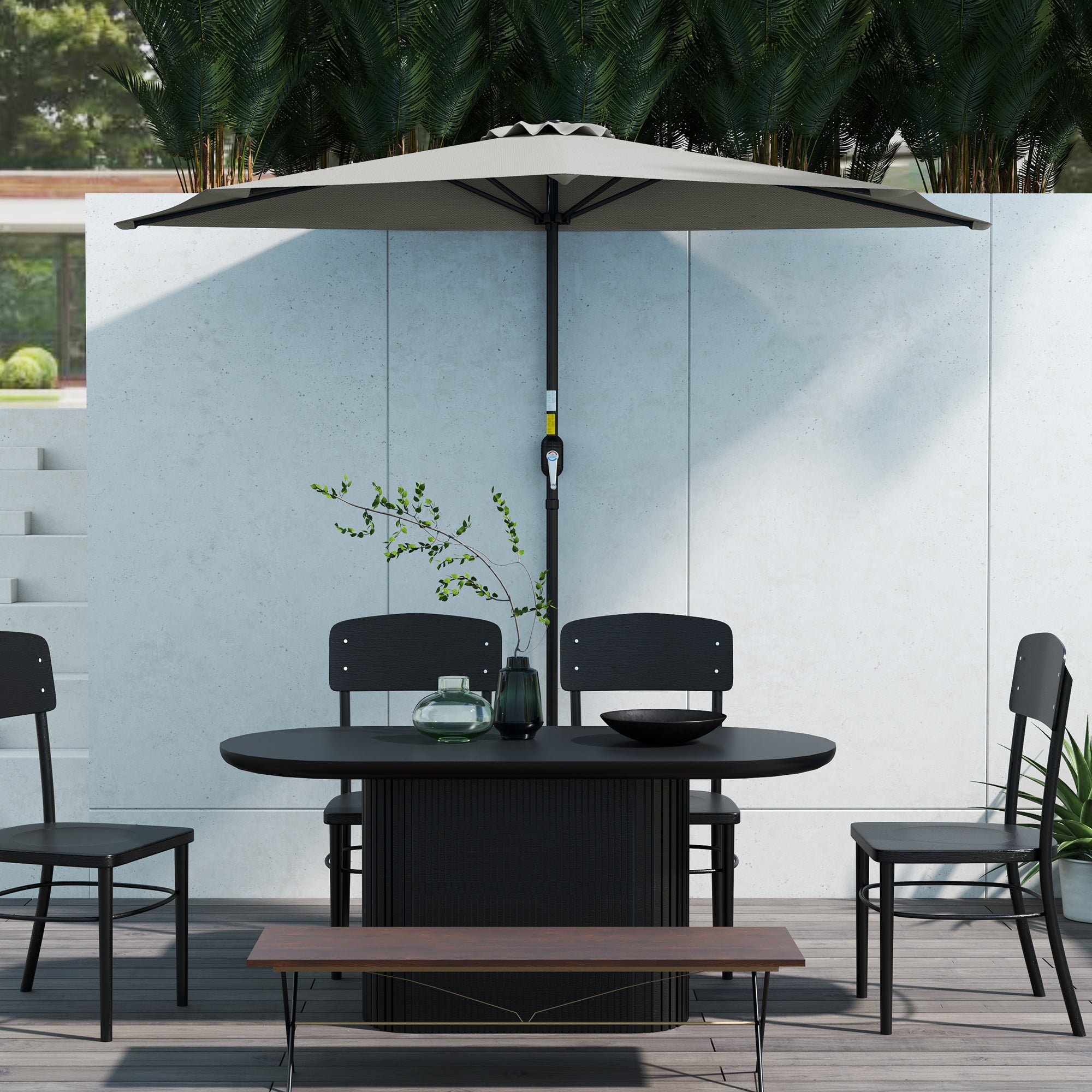 Outsunny Half Round Parasol Umbrella - Light Grey - North Peak Garden Furniture