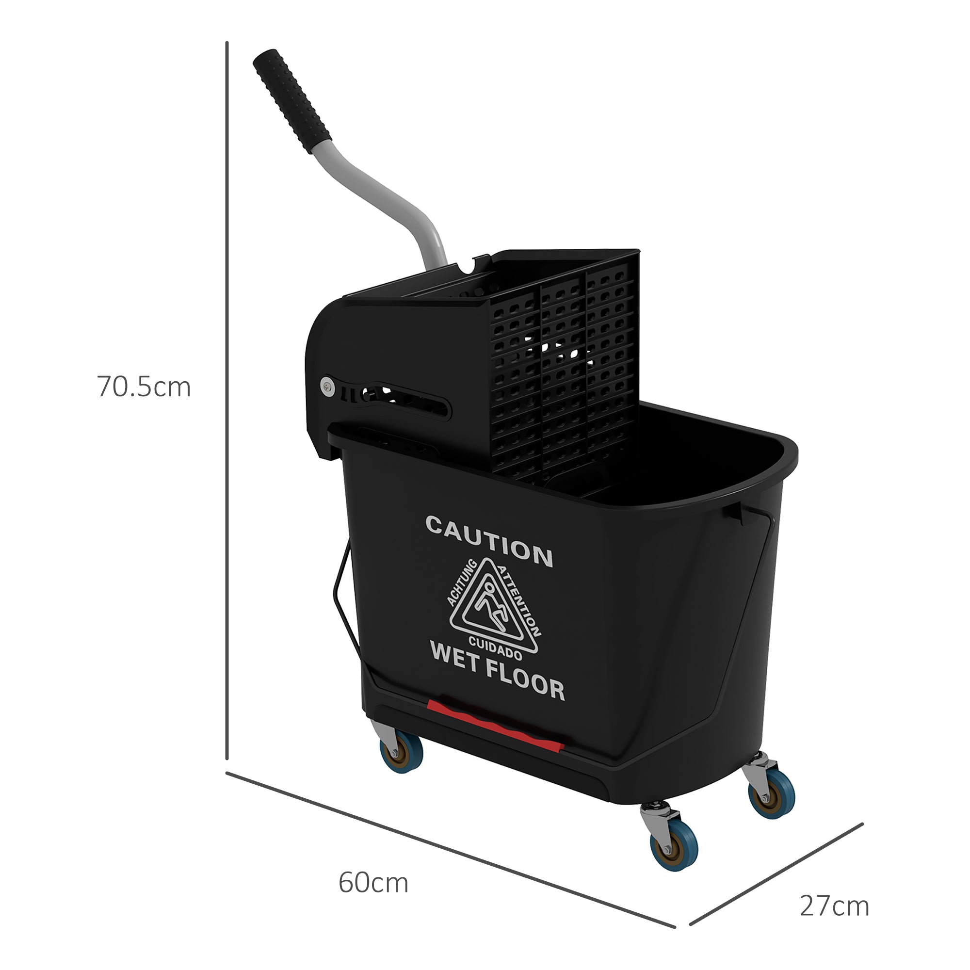 HOMCOM 20L Mop Bucket on Wheels, with Water Separation Panel - Black - North Peak Garden Furniture