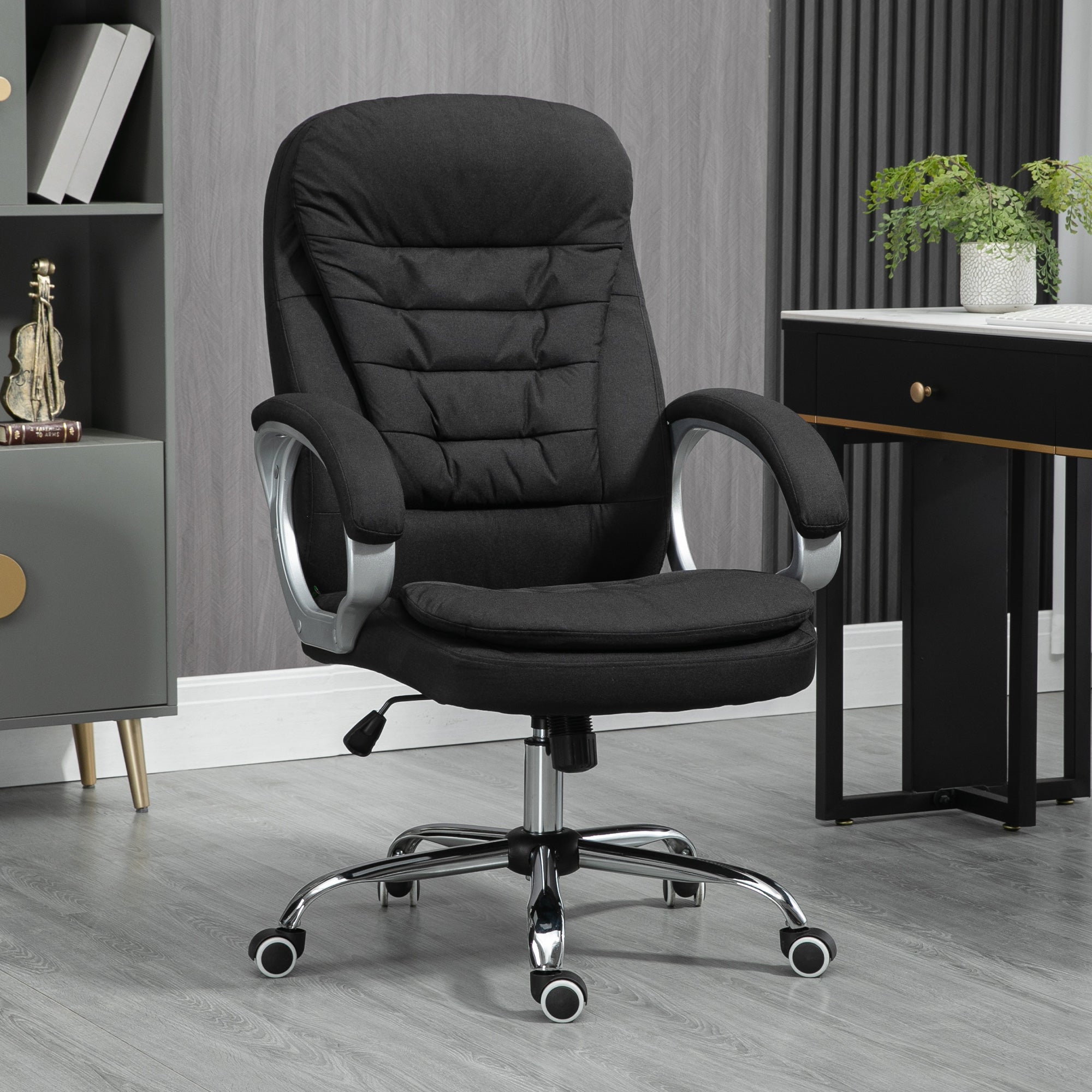 Vinsetto Executive Office Chair Task Chair for Home with Arm, Swivel Wheels, Linen Fabric, Black - North Peak Garden Furniture