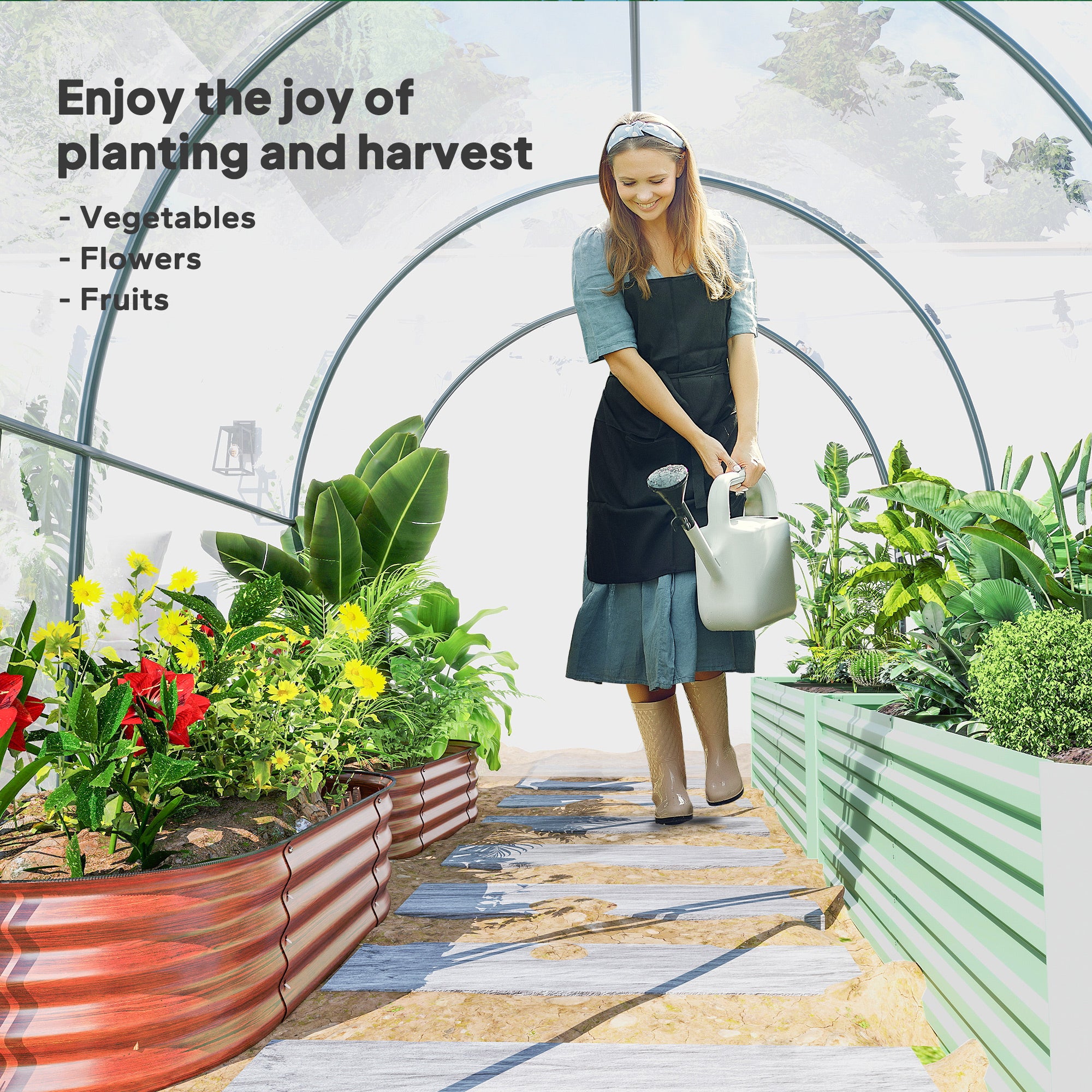 Outsunny Polytunnel Greenhouse Walk-in Grow House with Plasric Cover, Door, Mesh Window and Steel Frame, 3 x 2 x 2m, Clear