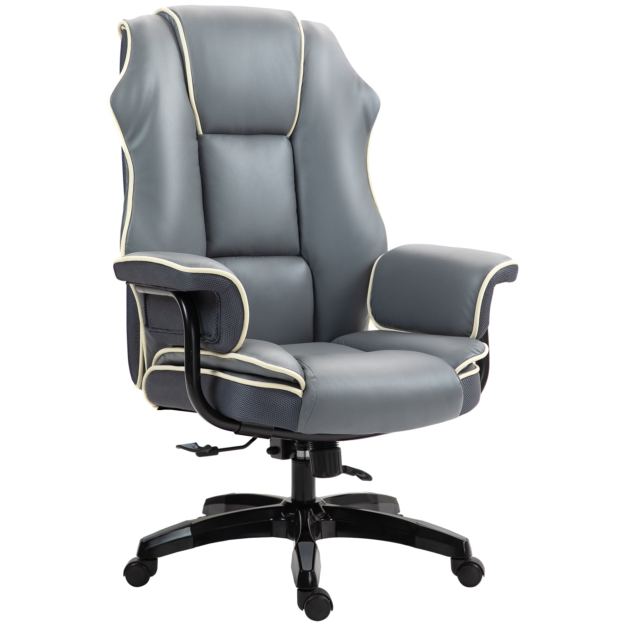 Vinsetto High Back Office Chair, PU Leather Desk Chair, Reclining Swivel Computer Chair for Home, Grey - North Peak Garden Furniture
