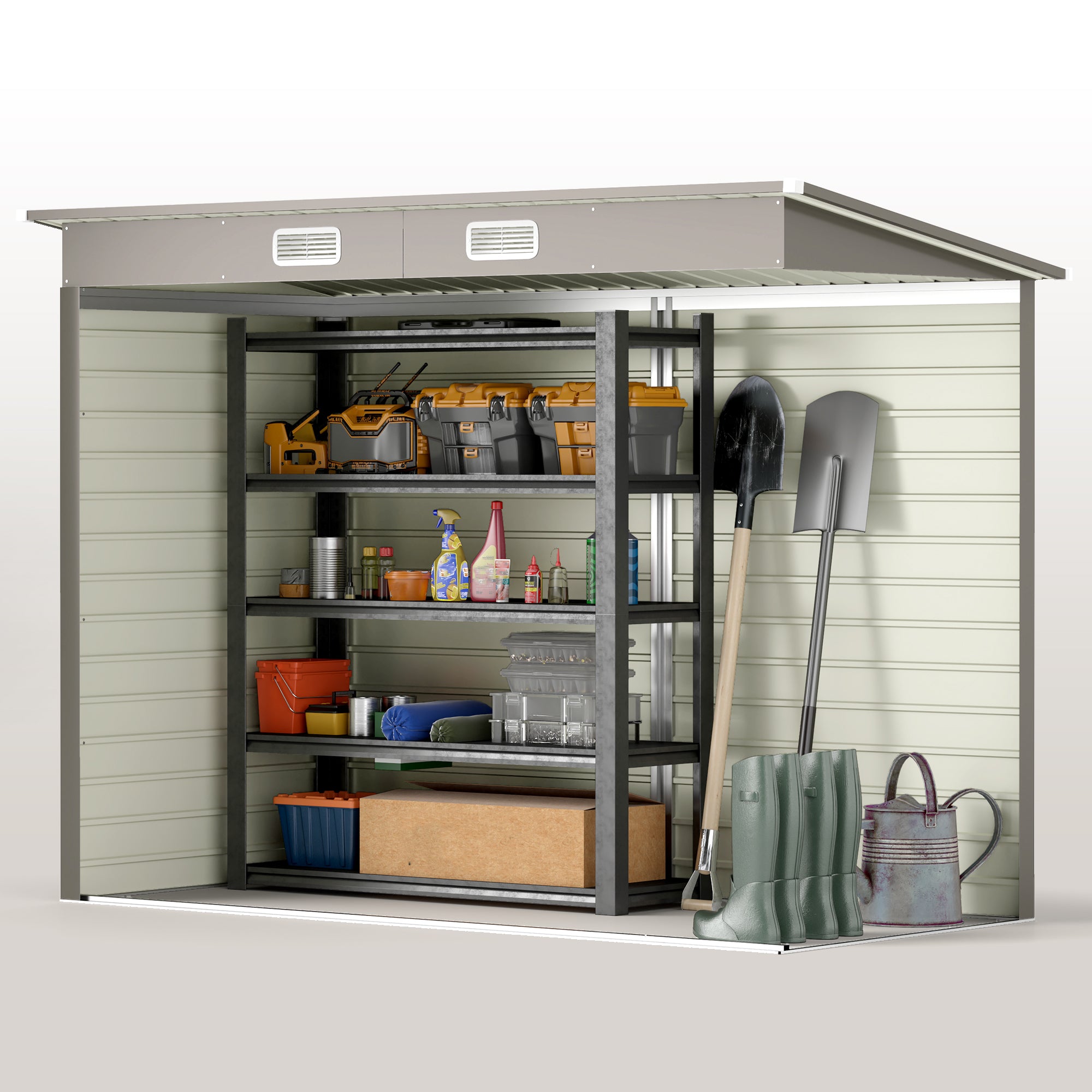 Outsunny 3.7 x 7.9ft Galvanised Steel Shed, with Latched Door and Padlock - Light Grey - North Peak Garden Furniture