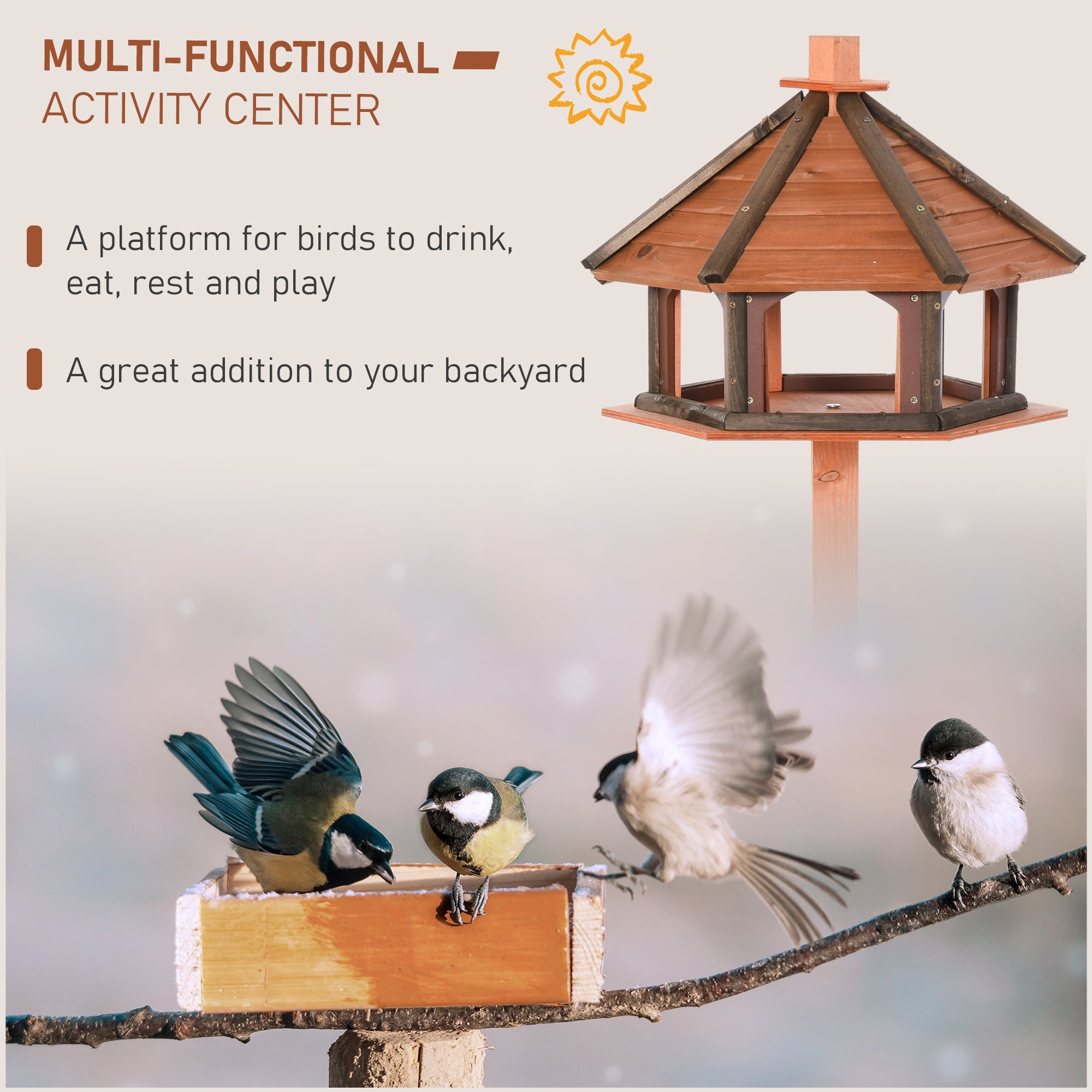 PawHut Wooden Bird Table Bird Feeding Station Playstand with Roof 130Hcm for Outdoor Brown - North Peak Garden Furniture