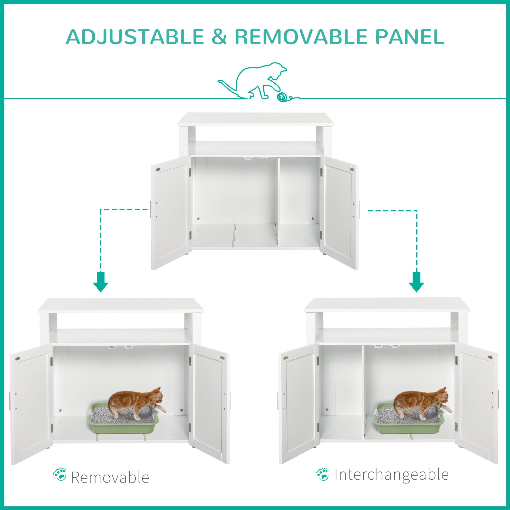 PawHut Wooden Cat Litter Box Enclosure Furniture with Adjustable Interior Wall & Large Tabletop for Nightstand, White - North Peak Garden Furniture