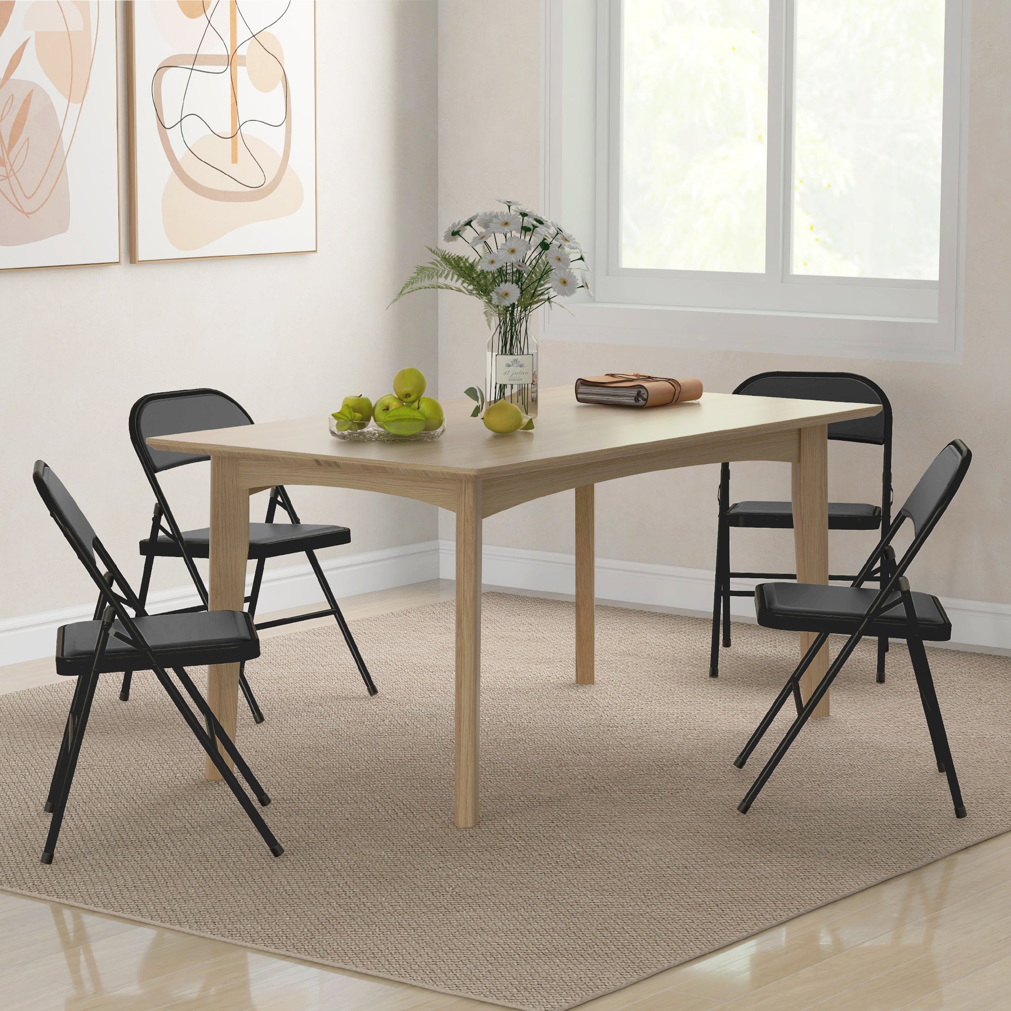 HOMCOM Set of Four Cushioned Folding Chairs - Black - North Peak Garden Furniture