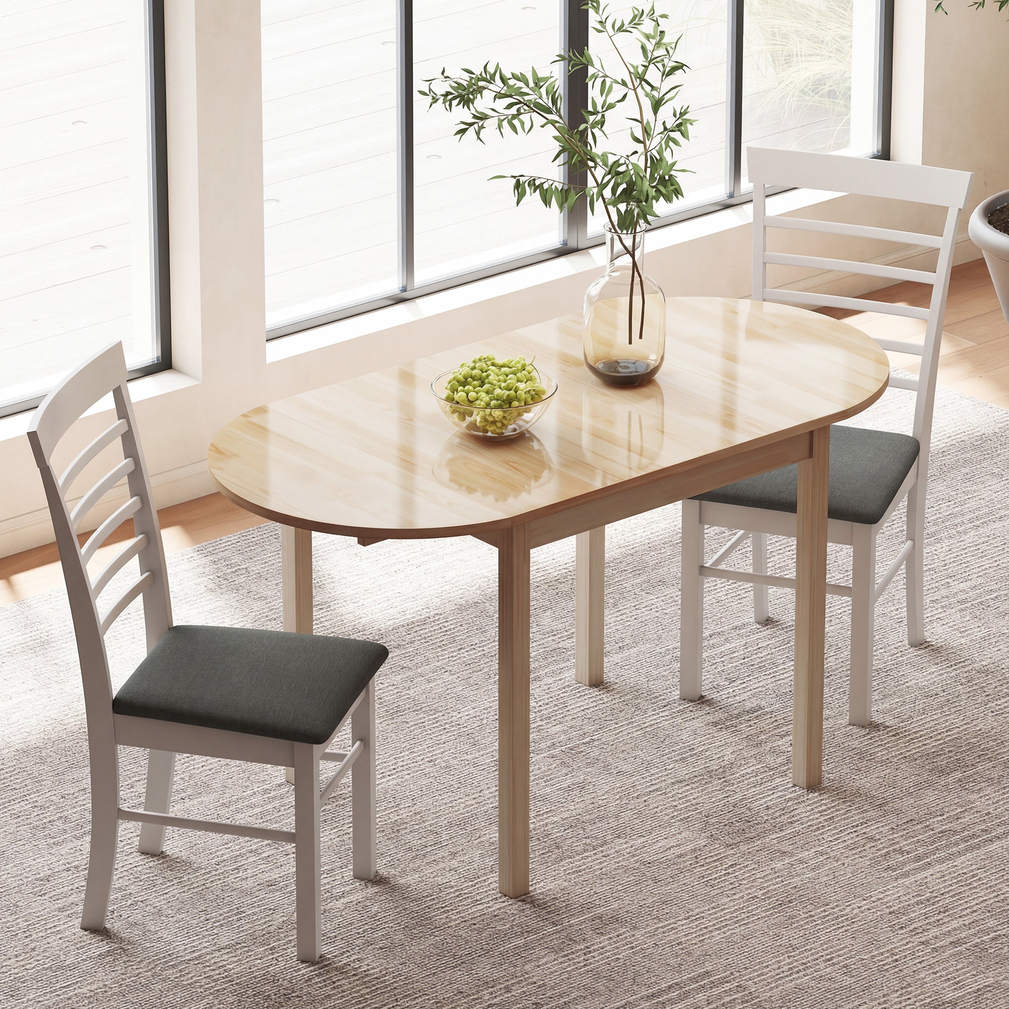 HOMCOM 4-6 Person Wooden Drop-Leaf Table - Natural Finish