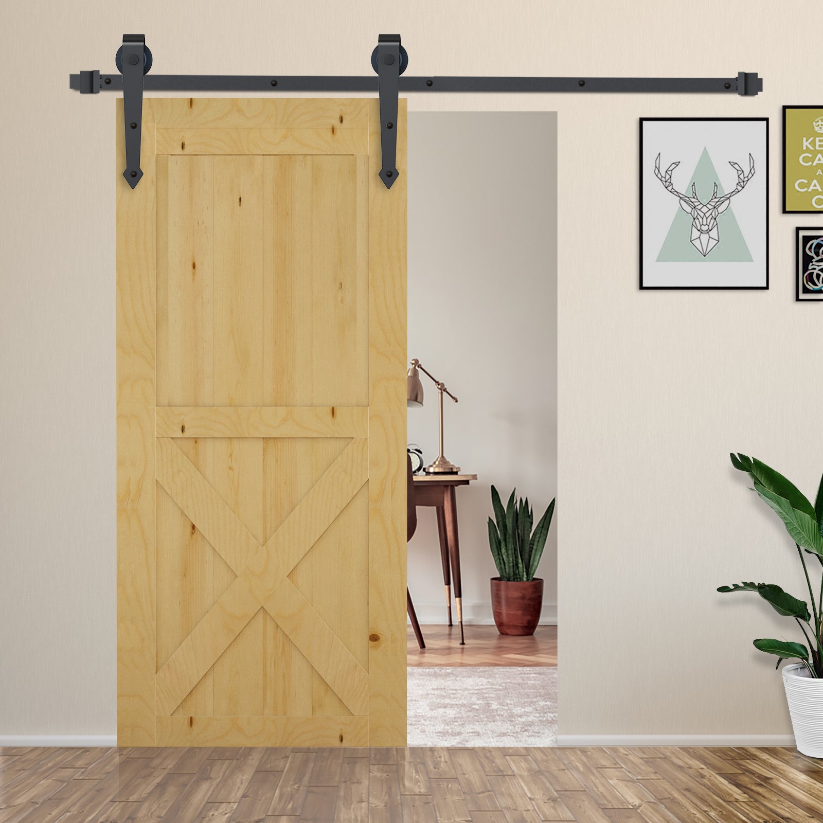 HOMCOM 6.6FT Carbon Steel Sliding Door Kits Barn Hardware Closet Set Antique Style Track System For Single Wooden Door - North Peak Garden Furniture