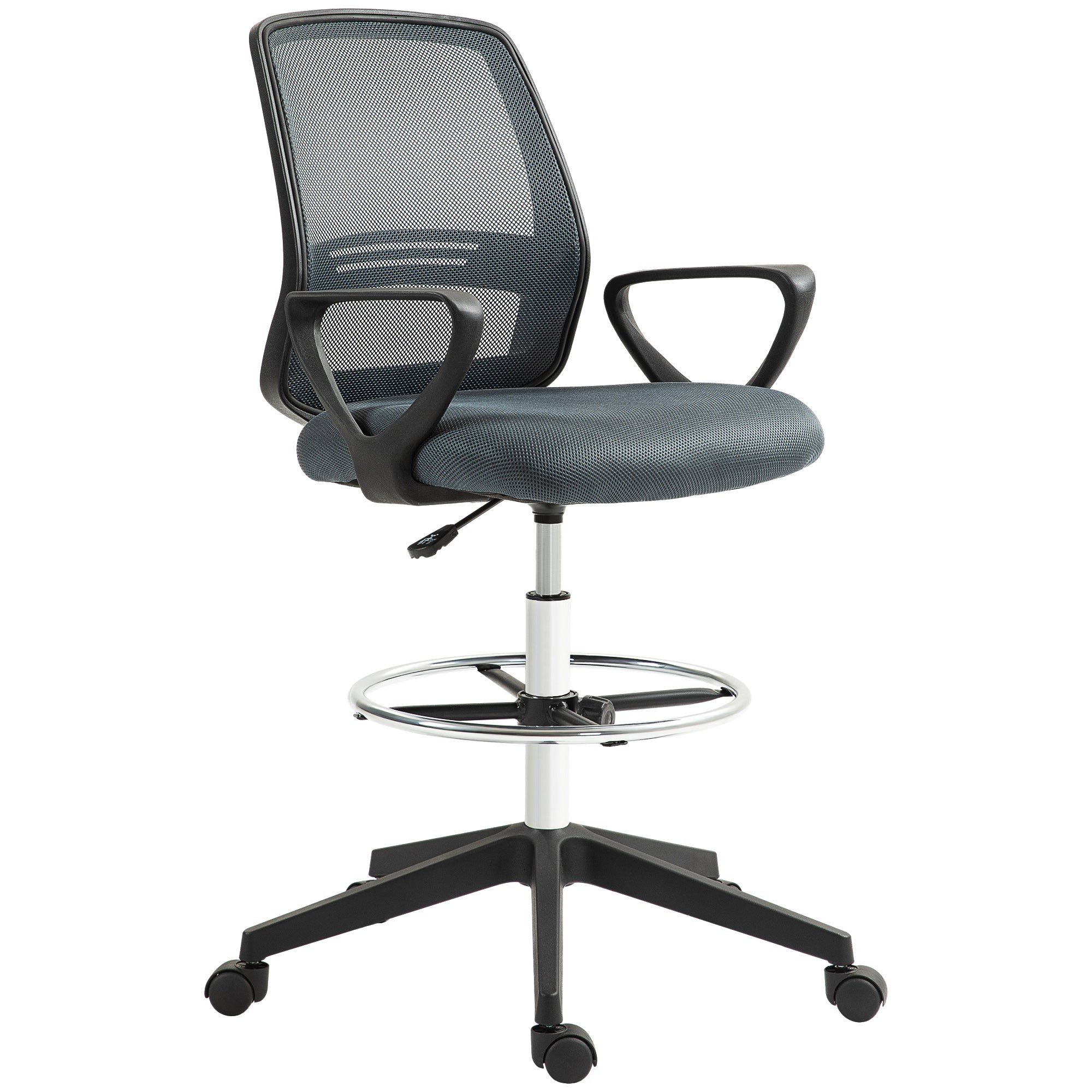 Vinsetto Ergonomic Mesh Back Drafting Chair Draughtsman Chair with Adjustable Height, Grey - North Peak Garden Furniture