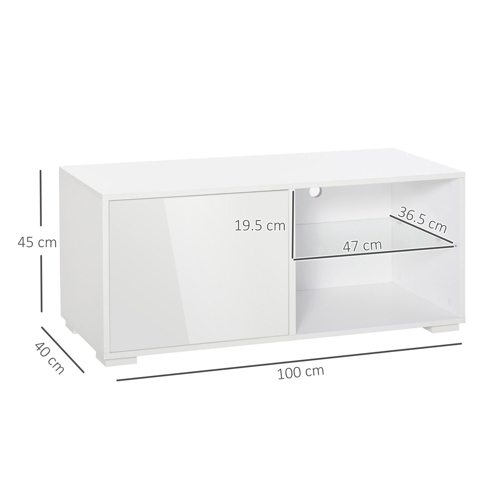 HOMCOM High Gloss TV Stand Storage Cabinet with 2 Shelves for Living Room Home Furniture White - North Peak Garden Furniture