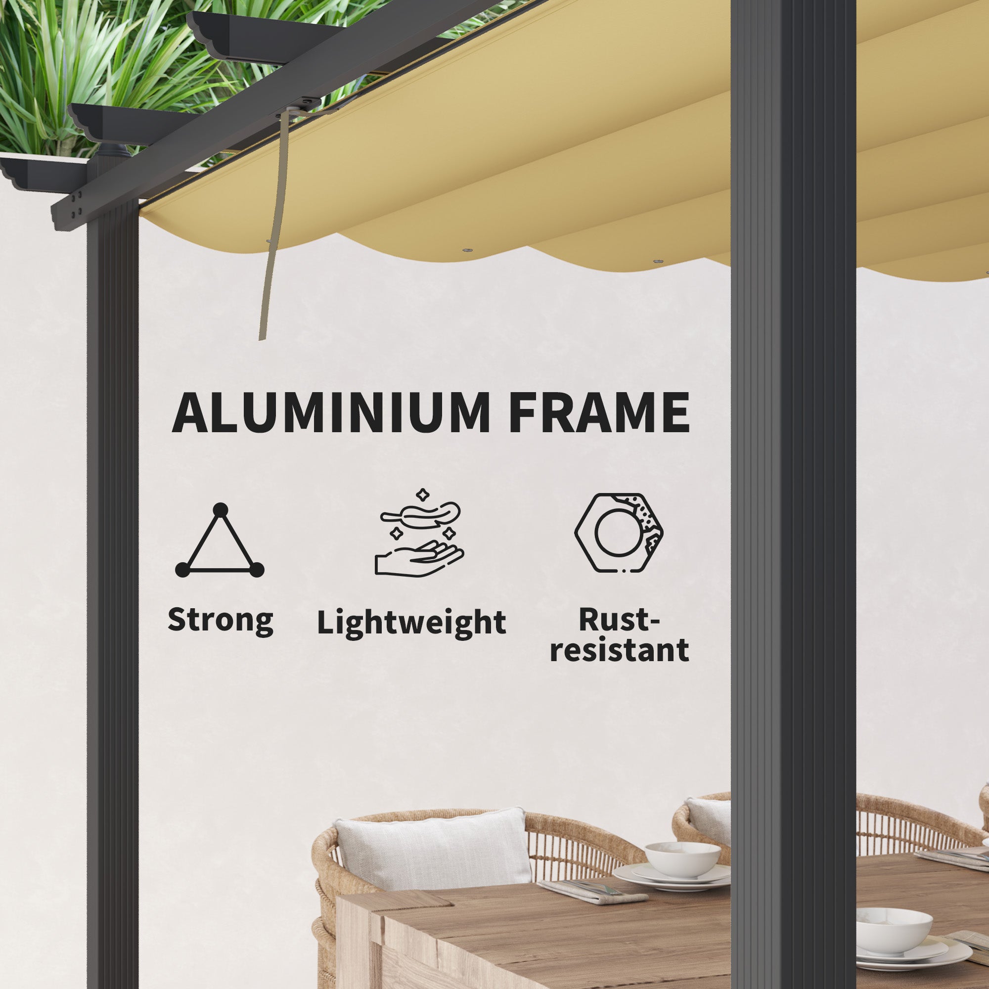 Outsunny 3 x 3m Aluminium Pergola, with Retractable Roof - Khaki - North Peak Garden Furniture
