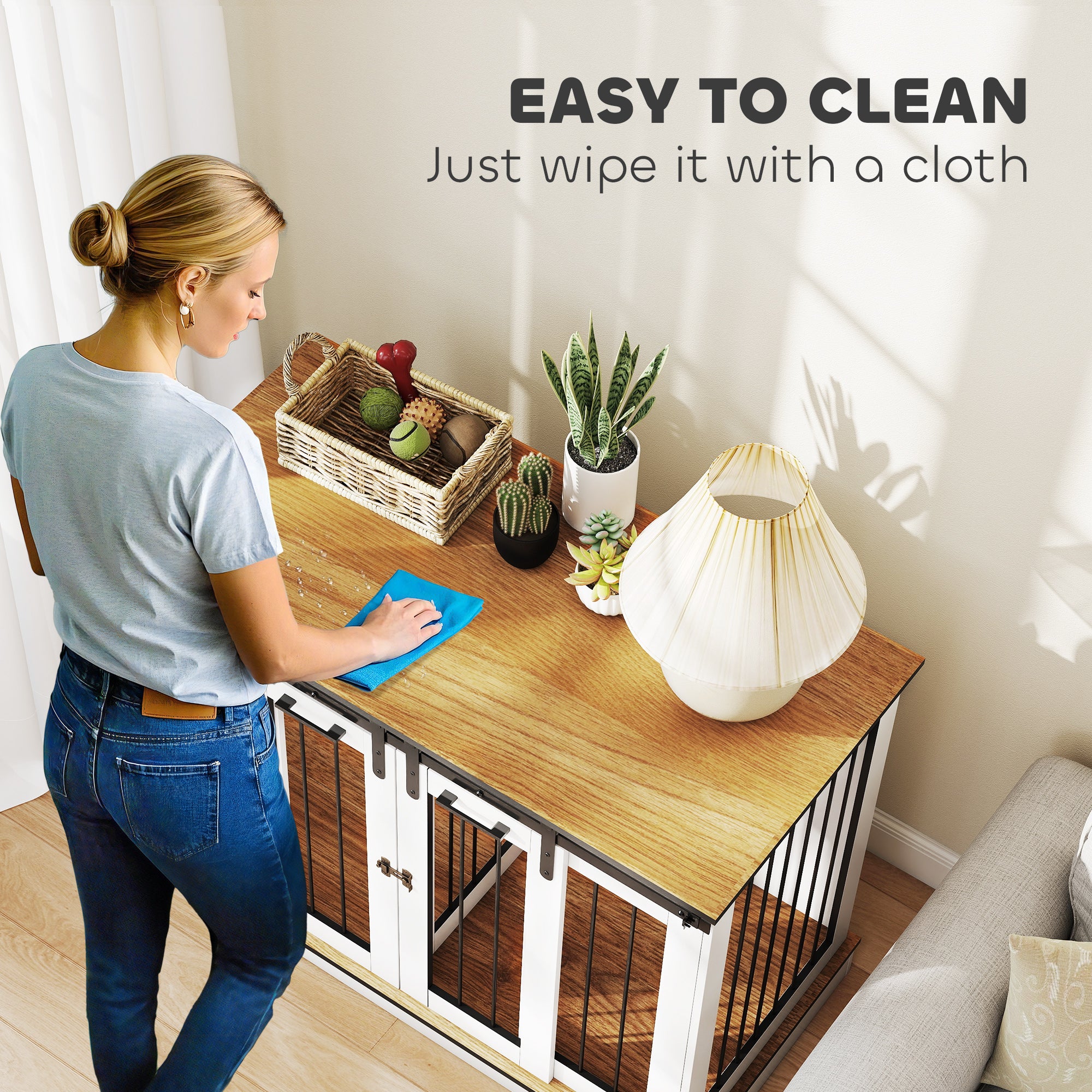 PawHut Dog Crate Furniture for Large Dogs, Double Dog Cage for Small Dogs