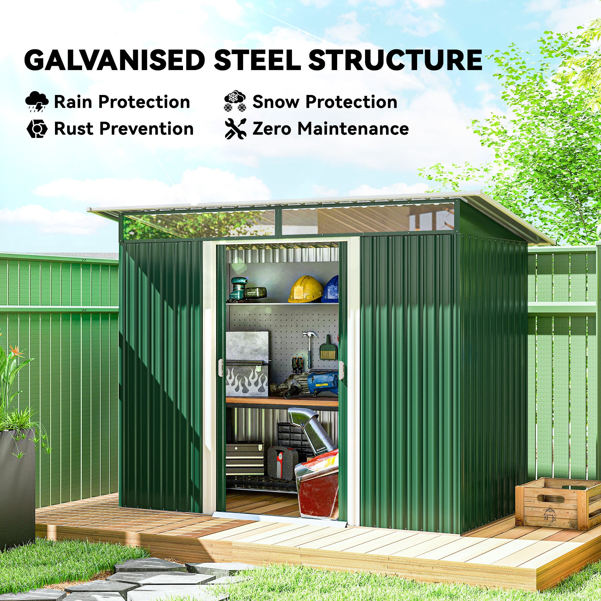 Outsunny Metal Garden Storage Shed, Tool Storage House with Double Sliding Doors and Lightsky Panels, 8.5 x 4ft