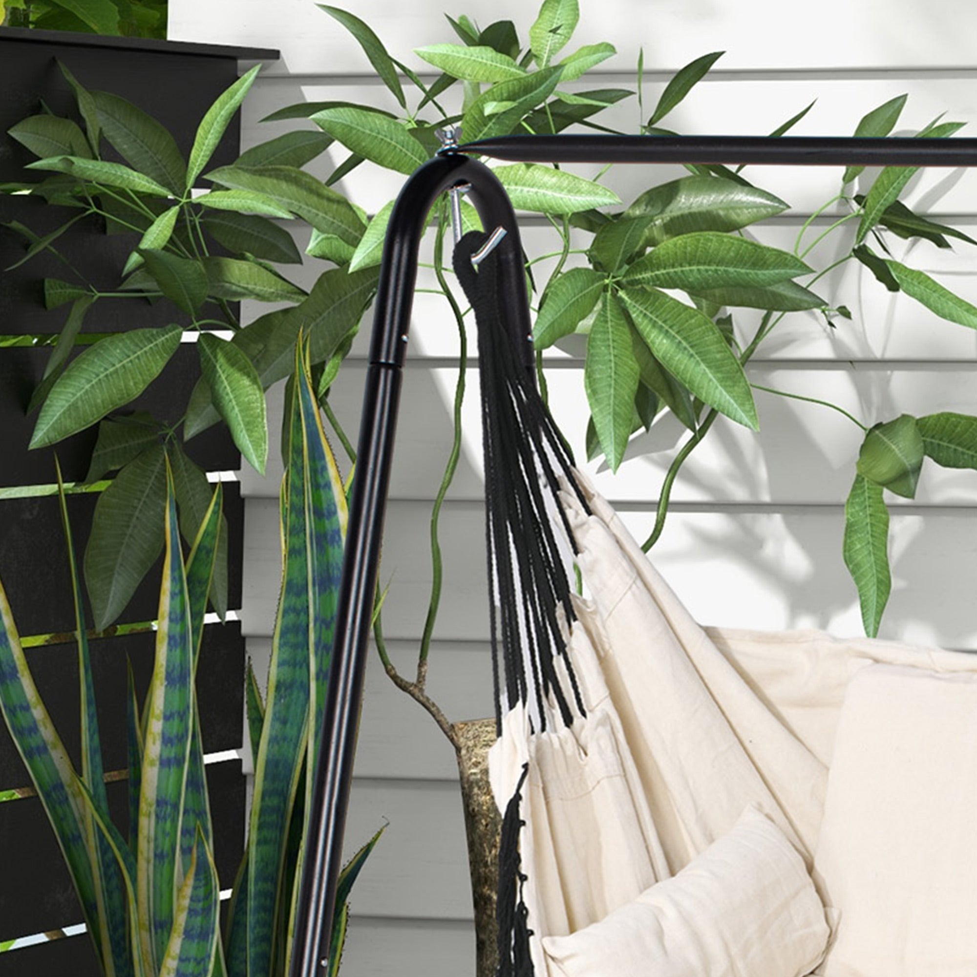 Outsunny Hammock Chair with Stand, Hammock Swing Chair with Cushion, Cream White - North Peak Garden Furniture