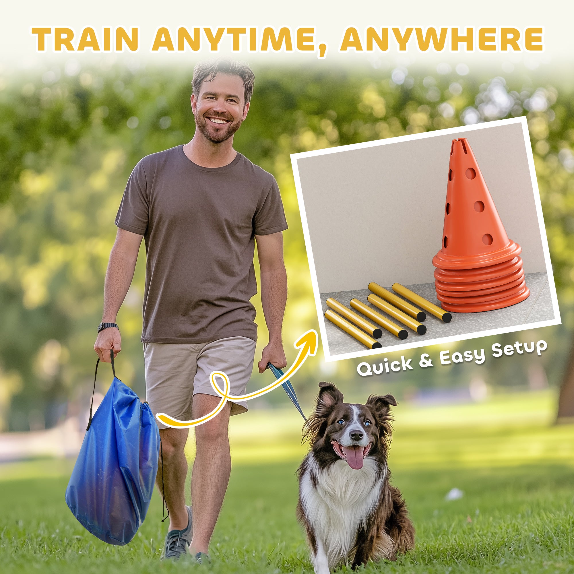 PawHut Dog Agility Equipment Set of 6 Cones, 6 Poles with Carry Bag, 3 PCS Adjustable Height Jumping Obstacles, Orange - North Peak Garden Furniture