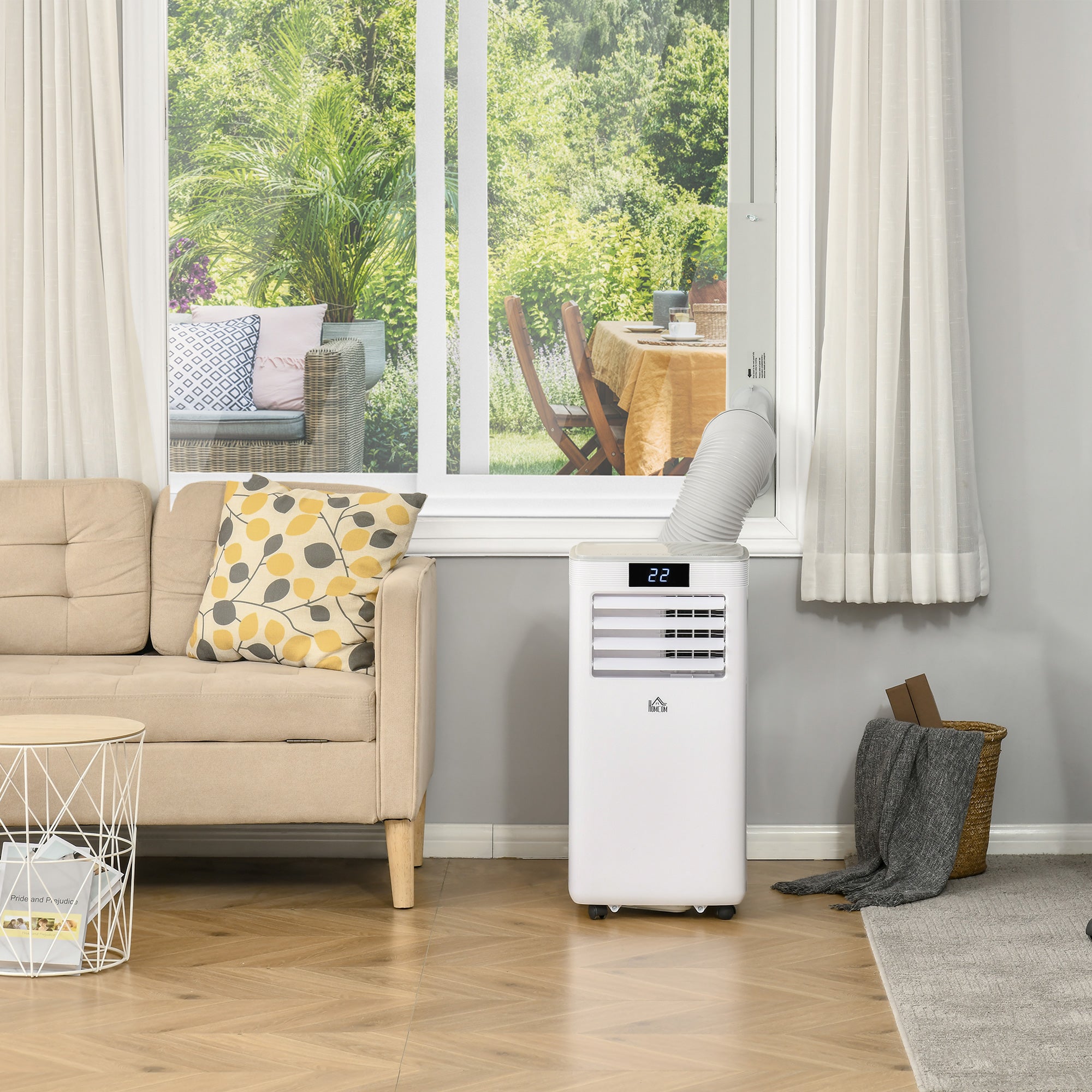 HOMCOM 7000 BTU Air Conditioning Unit, 3-in-1 Portable Air Conditioner, Dehumidifier, Cooling Fan with Remote Control, LED Display, 2 Speeds, 24H Timer, Window Venting Kit, 15m² - North Peak Garden Furniture