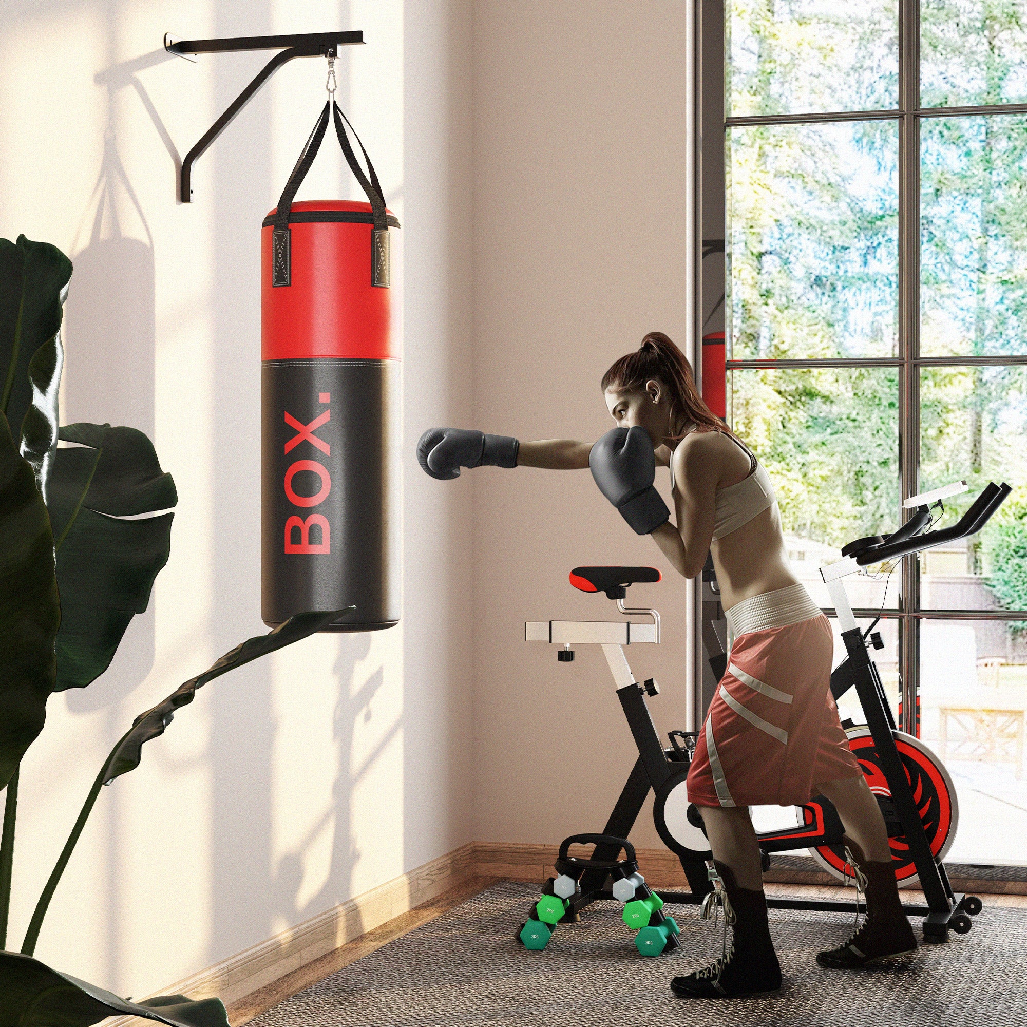 SPORTNOW Unfilled Punching Bag Set with Boxing Bag Bracket, Boxing Gloves, Hand Wraps and 360° Swivel Hook - North Peak Garden Furniture