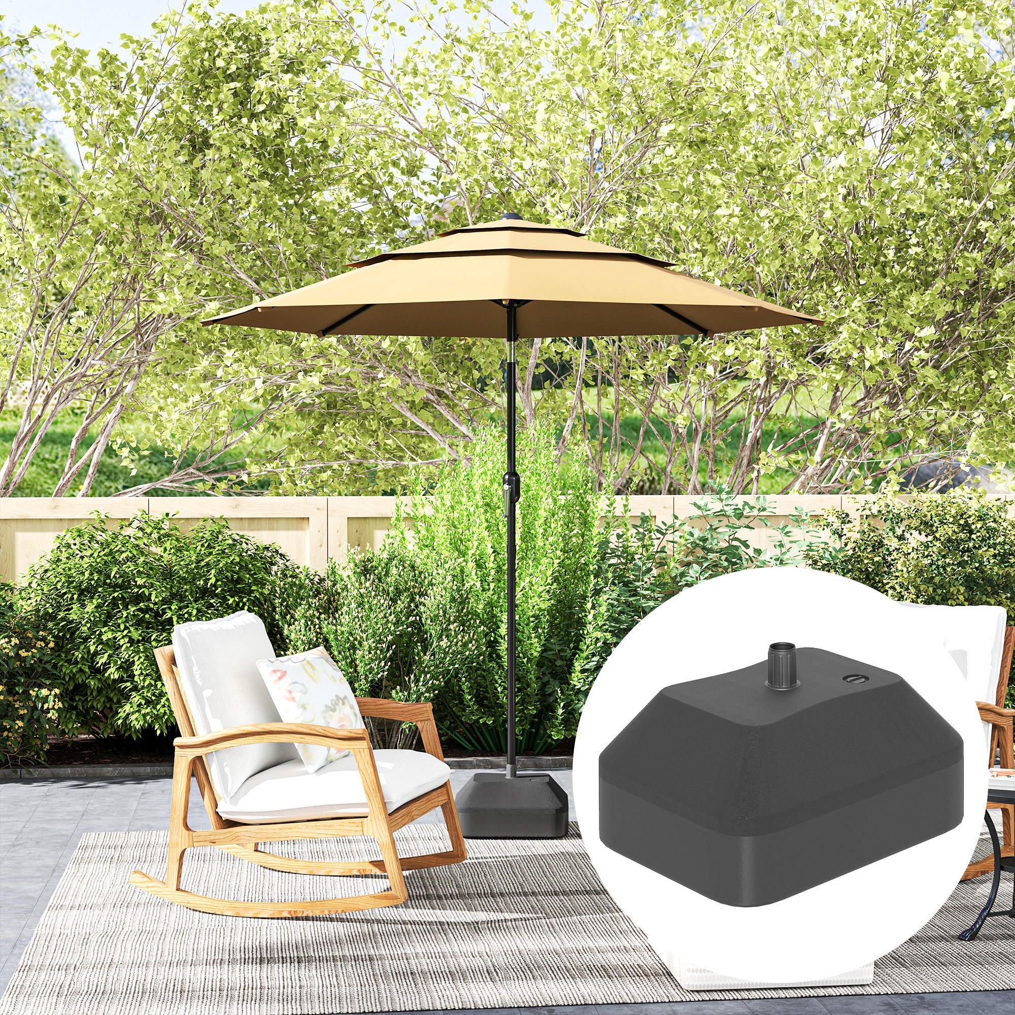 Outsunny Fillable Garden Parasol Base, Heavy Duty Parasol Base Stand Outdoor Umbrella Stand, Filled Up to 24kg with Stand or 20kg with Water, Sun Umbrella Base for 38 mm Poles, Black - North Peak Garden Furniture