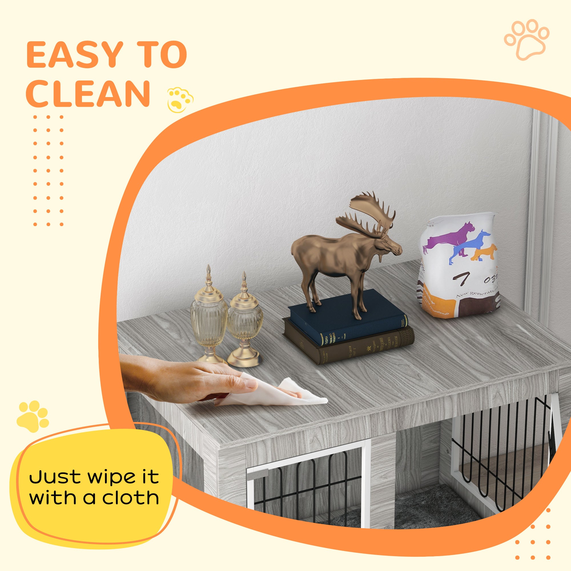 PawHut Indoor Dog Kennel w/ Soft Cushion, Double Door for Large Dogs, 106 x 74 x 81.5cm, Grey - North Peak Garden Furniture