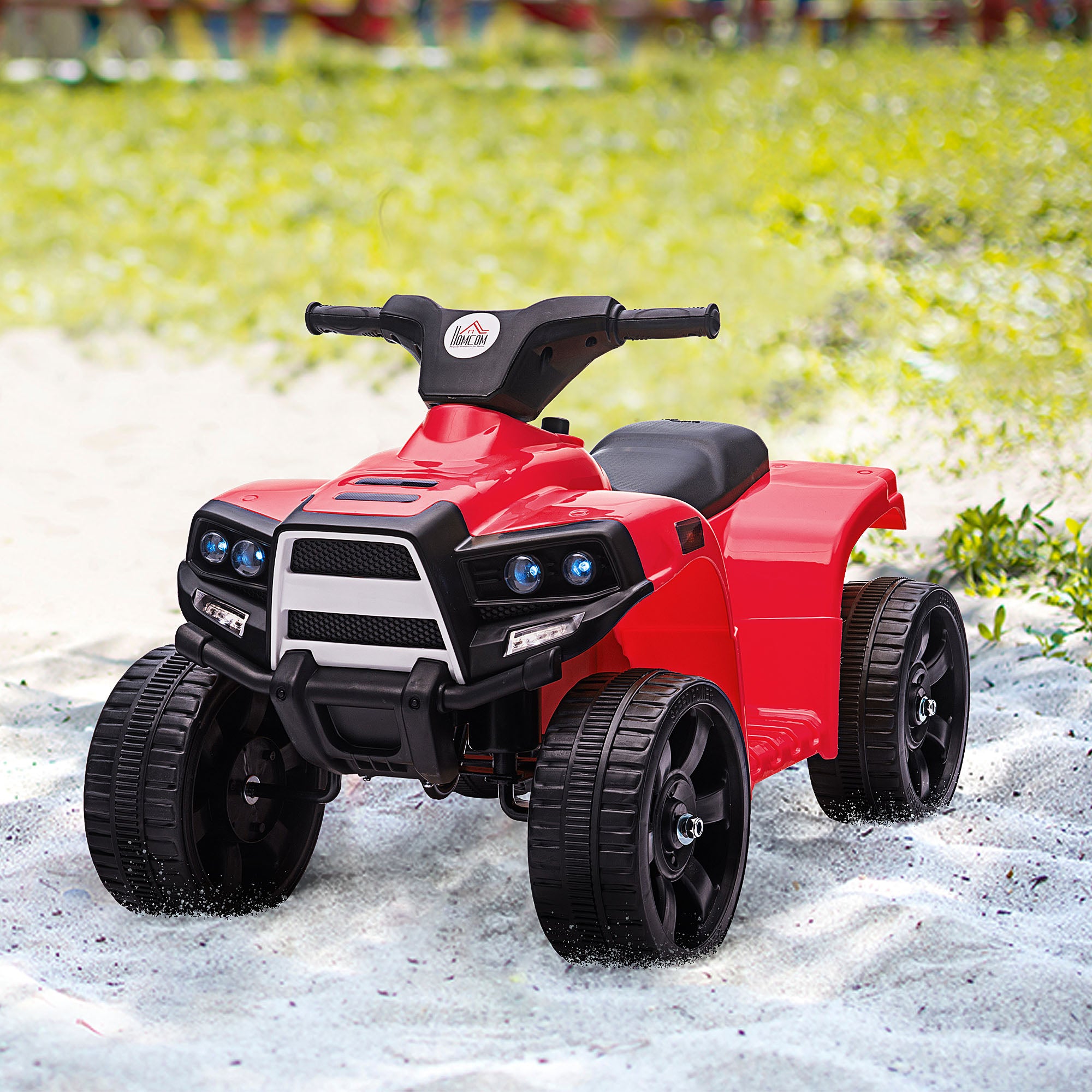HOMCOM 6V Kids Electric Ride on Car All Terrain Vehicle Toy Quad Bike With Headlights for Toddlers 18-36 months Red - North Peak Garden Furniture