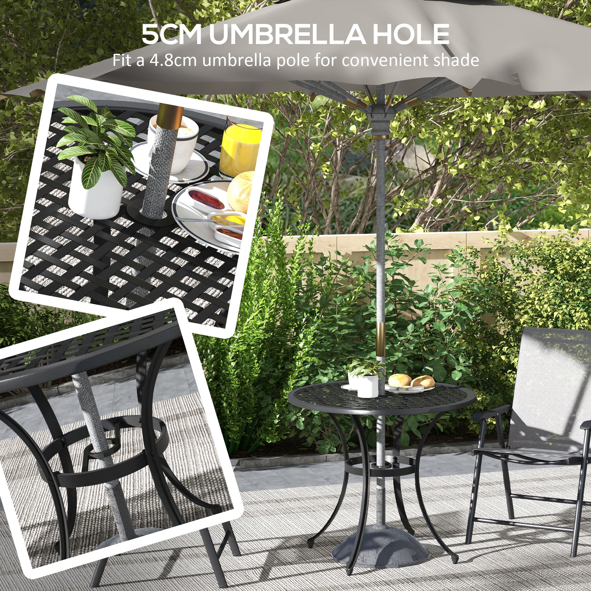 Outsunny Round Aluminium Table, with ⌀50mm Parasol Hole - North Peak Garden Furniture
