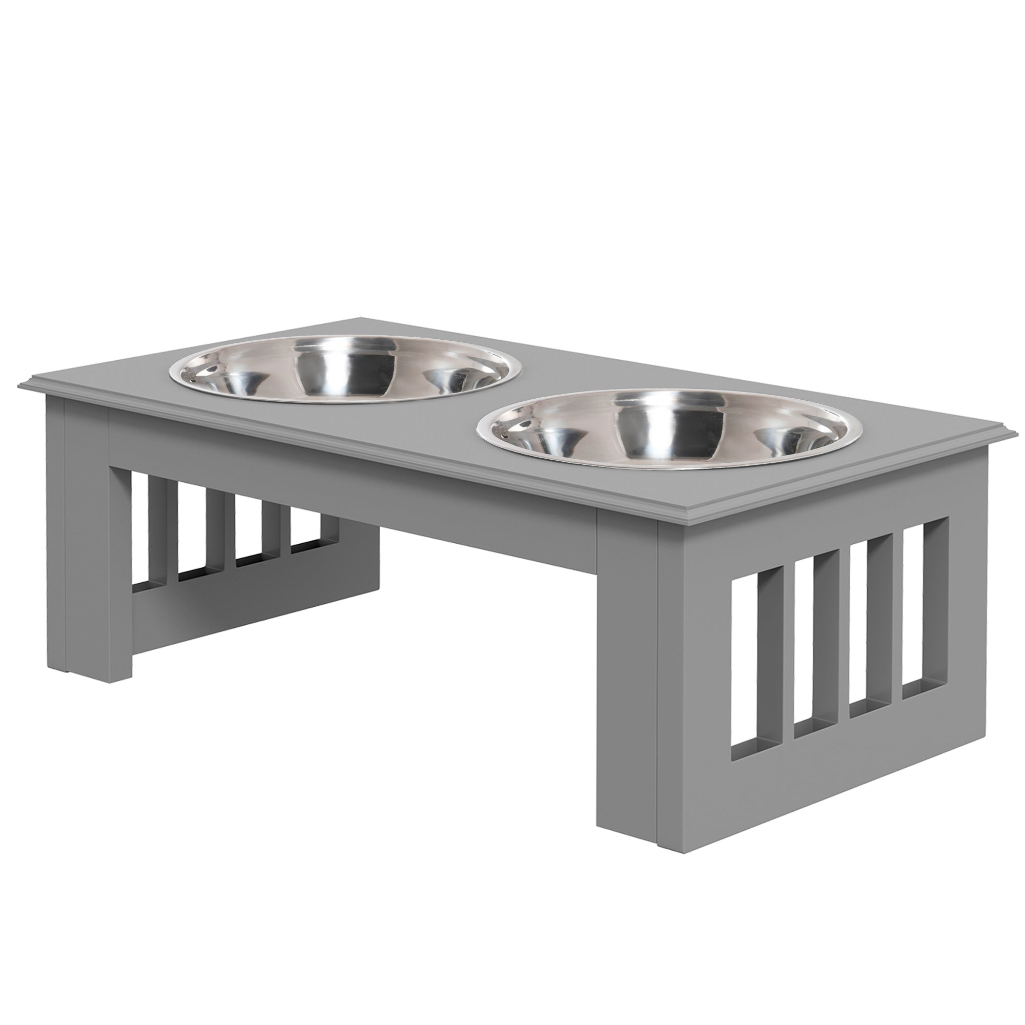 PawHut Raised Dog Feeding Bowls with Stand, Stainless Steel for  Extra Small and Small Dog, 44L x 24W x 15H cm - Grey