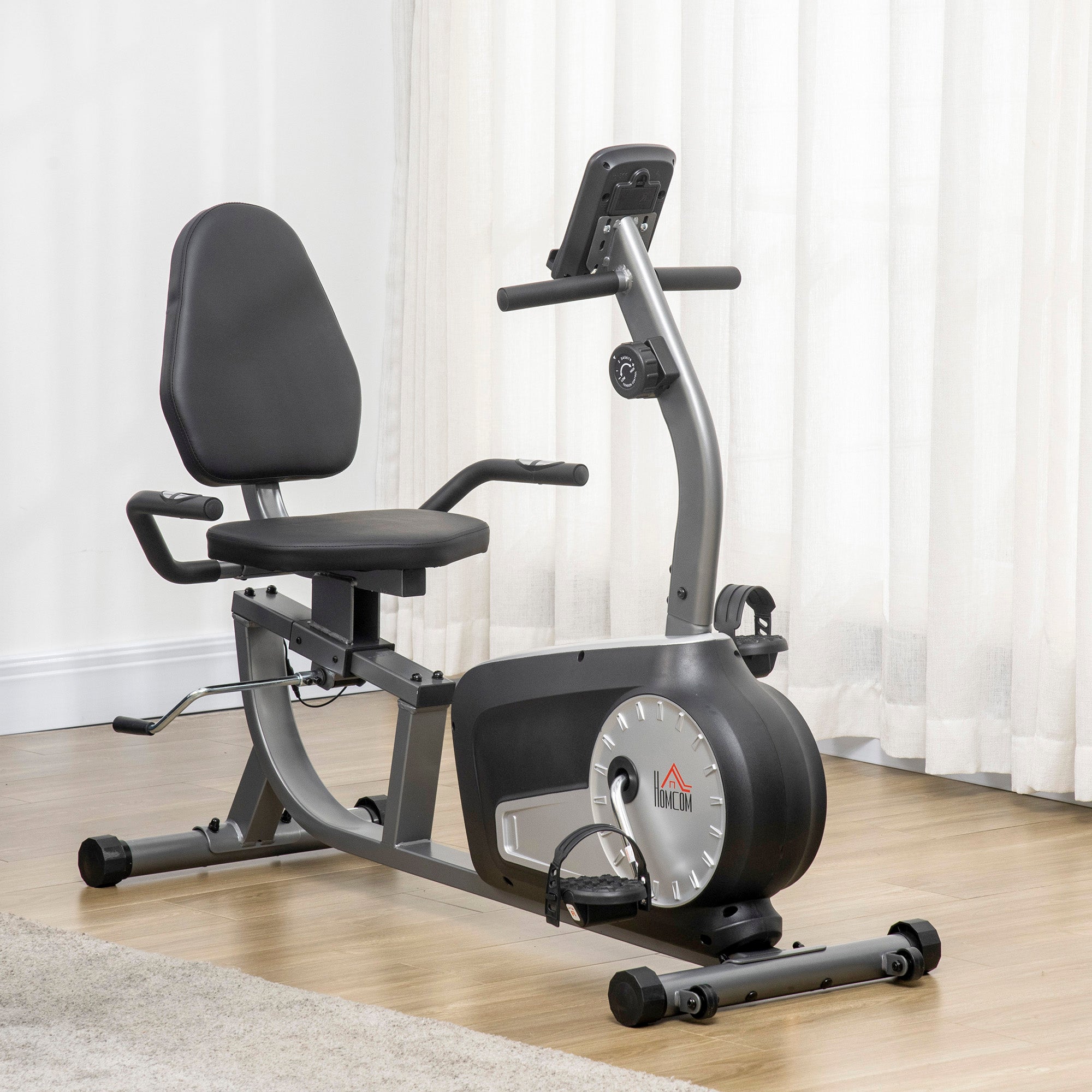 HOMCOM Exercise Bike with LCD Display, Stationary Bike with Quiet 8-Level Magnetic Resistance, Adjustable Seat and Backrest, Indoor Cycling Exercise Equipment for Home Gym Fitness Workout Training