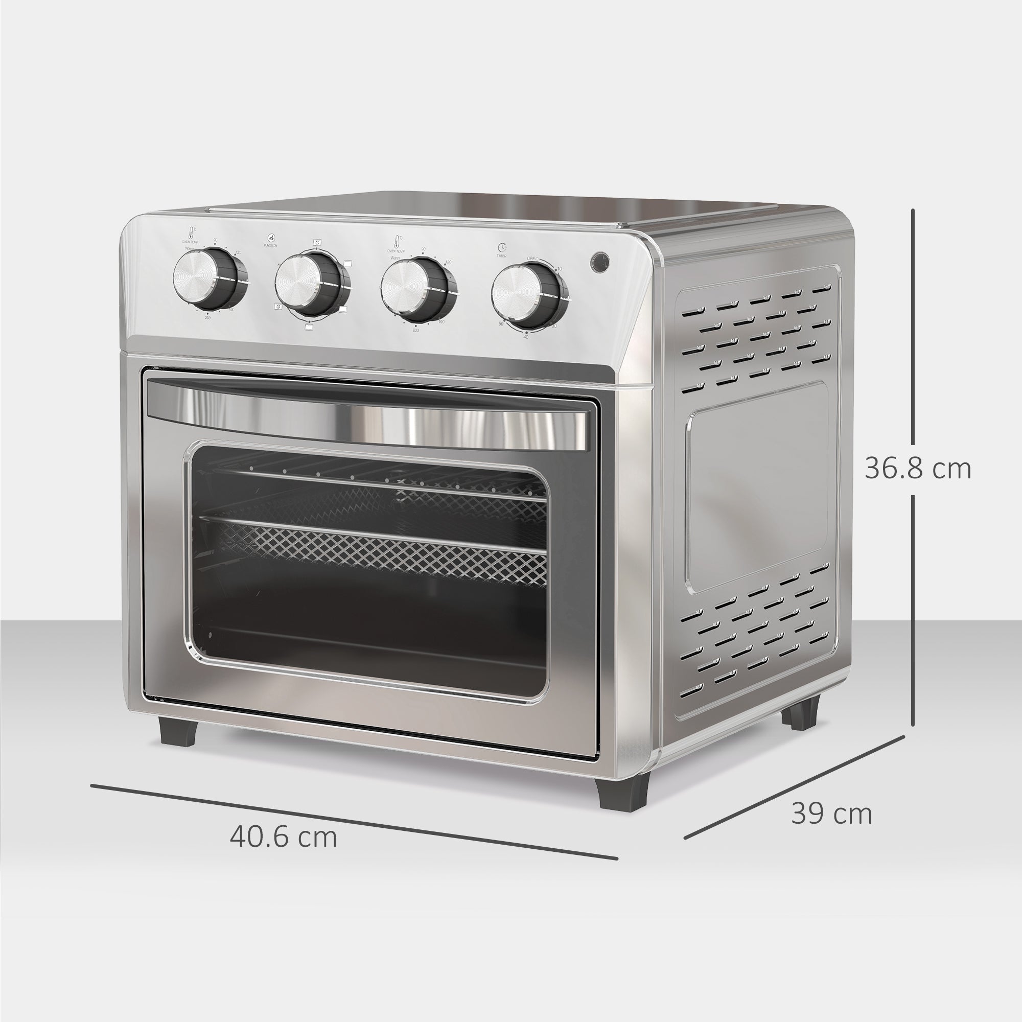 HOMCOM 24L Air Fryer Oven, Mini Oven, Oil Free Cooking, Grill, Roast, Bake, with Adjustable Temperature, Timer, Touch Screen, Dishwasher Safe, 1600W, Silver - North Peak Garden Furniture