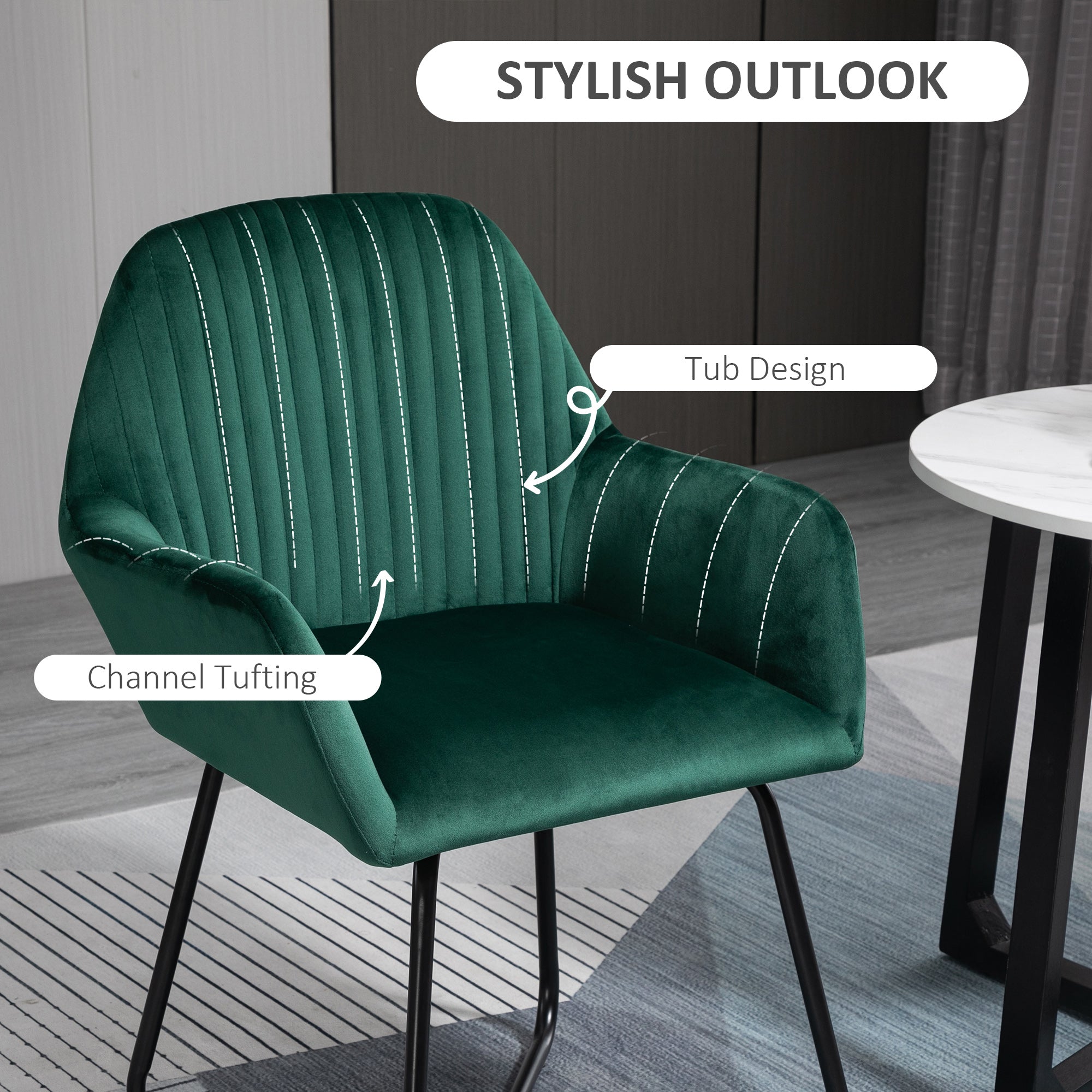 HOMCOM Velvet-Feel Plisse Back Accent Chair - Green - North Peak Garden Furniture