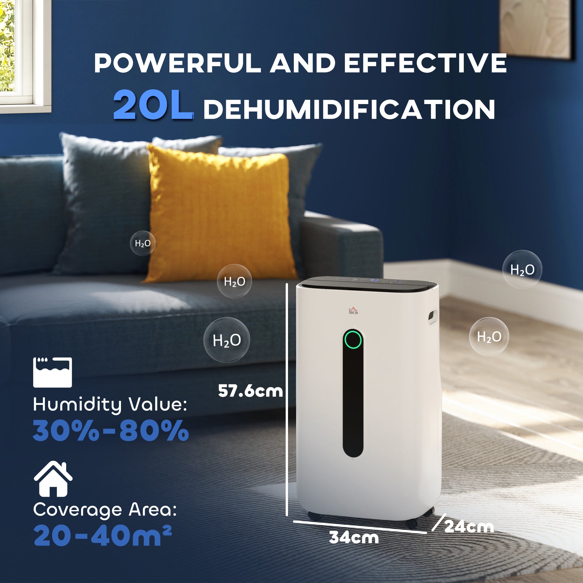 HOMCOM 6500mL Portable Dehumidifier with Air Purifier Filter, 24H Timer, 4 Modes, 22L/Day, for Home Laundry Basement - North Peak Garden Furniture