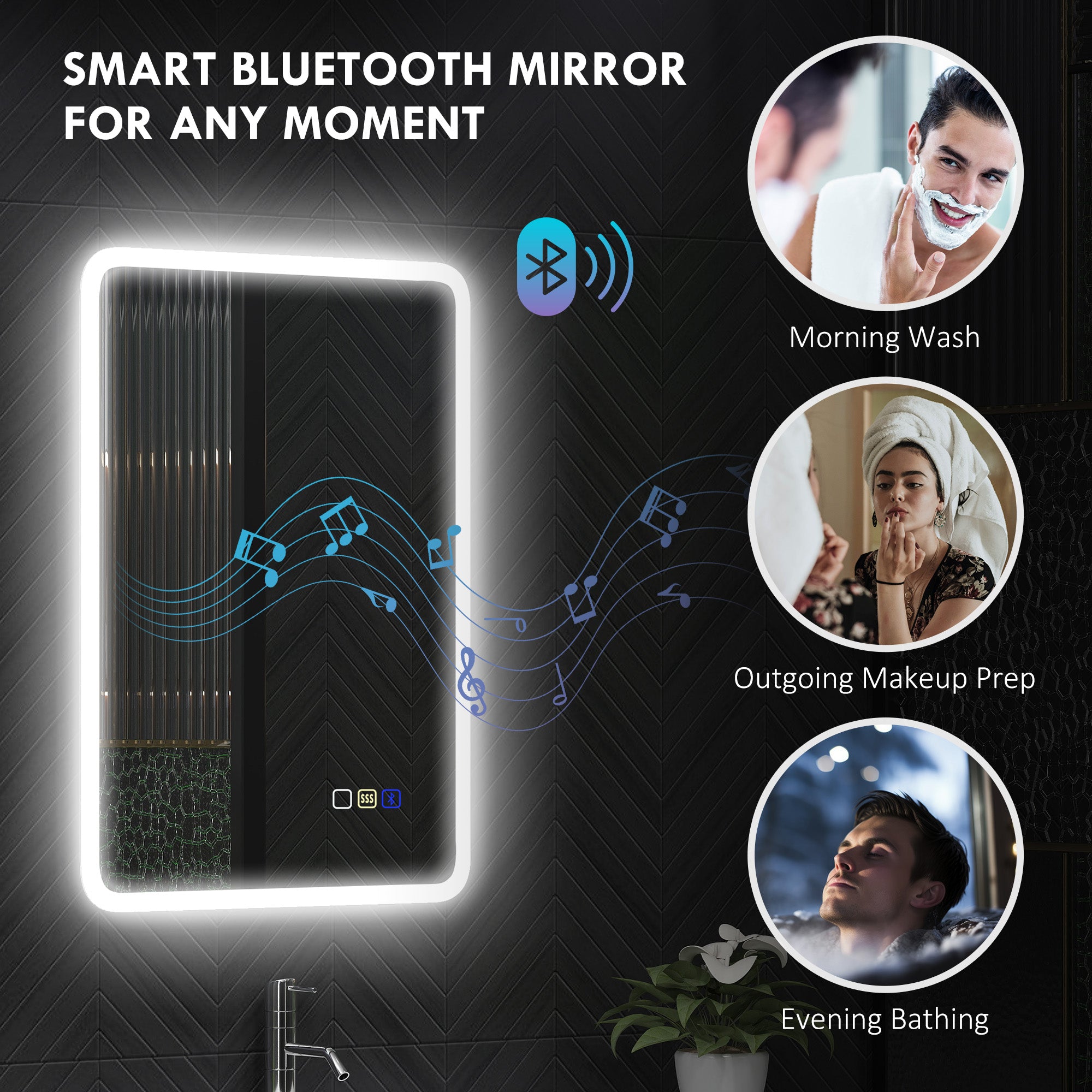 HOMCOM 50 x 70 cm Backlit Illuminated Bathroom Mirror with LED Lights and Bluetooth - Silver Tone - North Peak Garden Furniture
