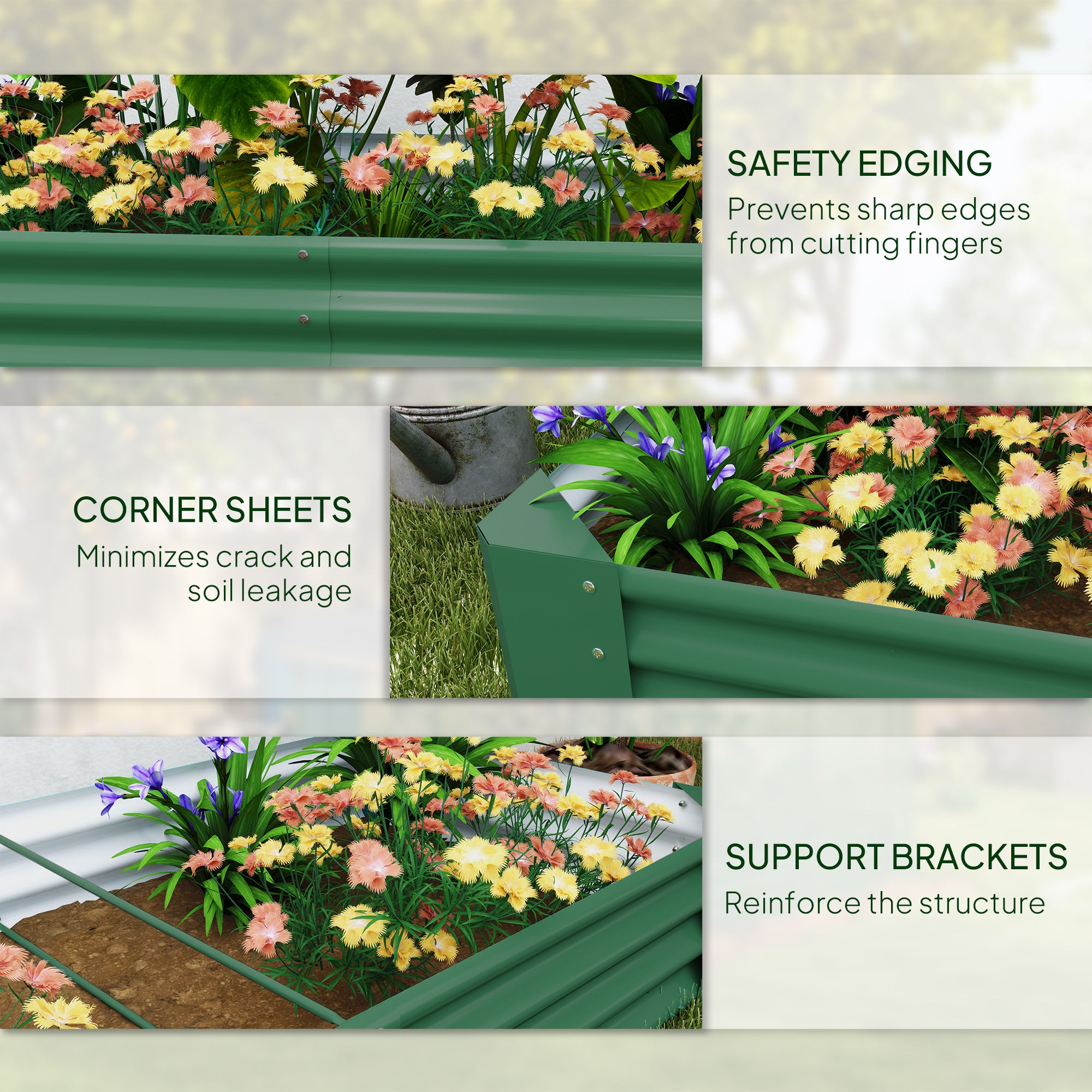 Outsunny 180 x 90cm Galvanised Steel Open Planter - Green - North Peak Garden Furniture