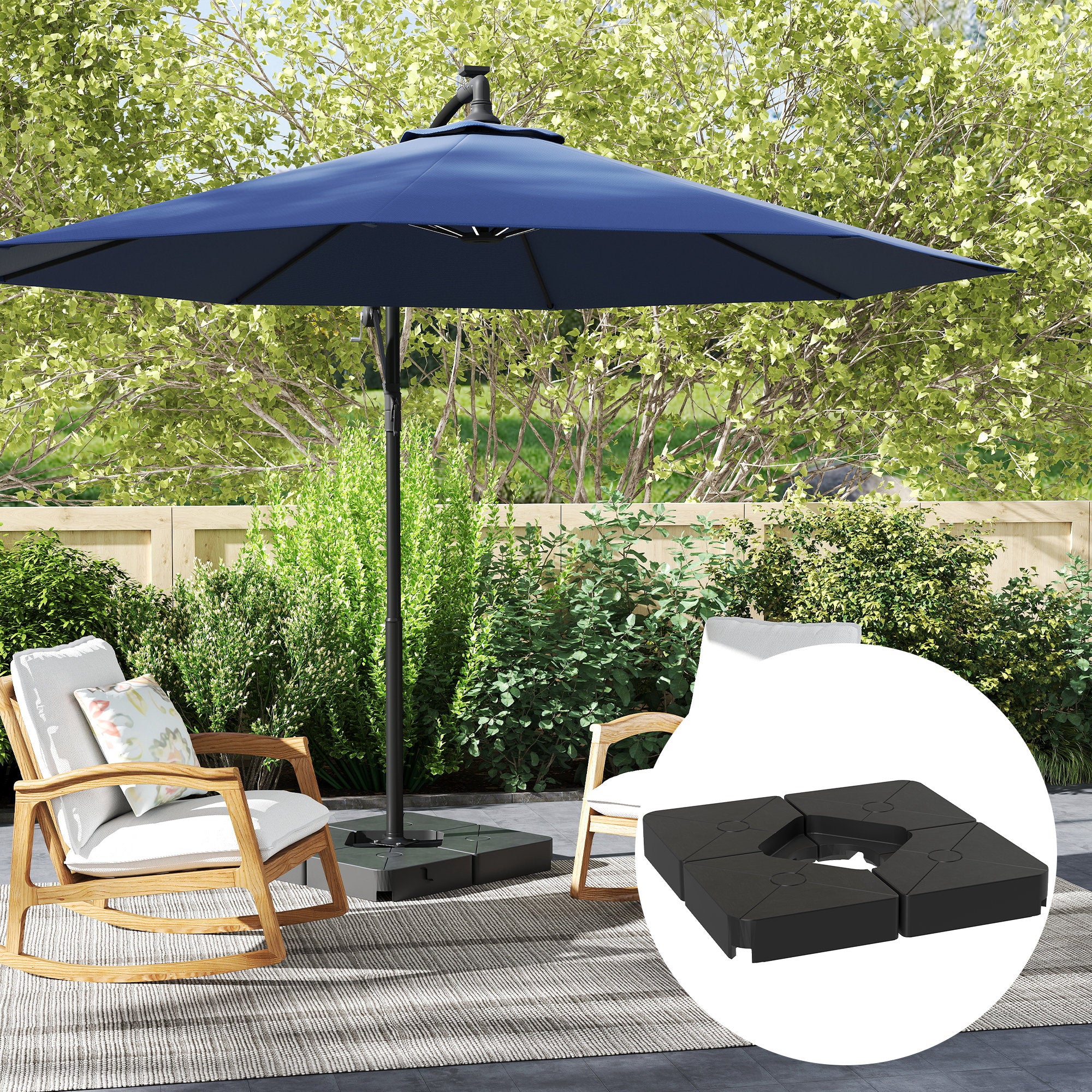 Outsunny Umbrella Weights for Cantilever Parasols, Set of 4 Heavy Duty Parasol Base Weights, 64kg Sand or 55kg Water Filled, Black - North Peak Garden Furniture