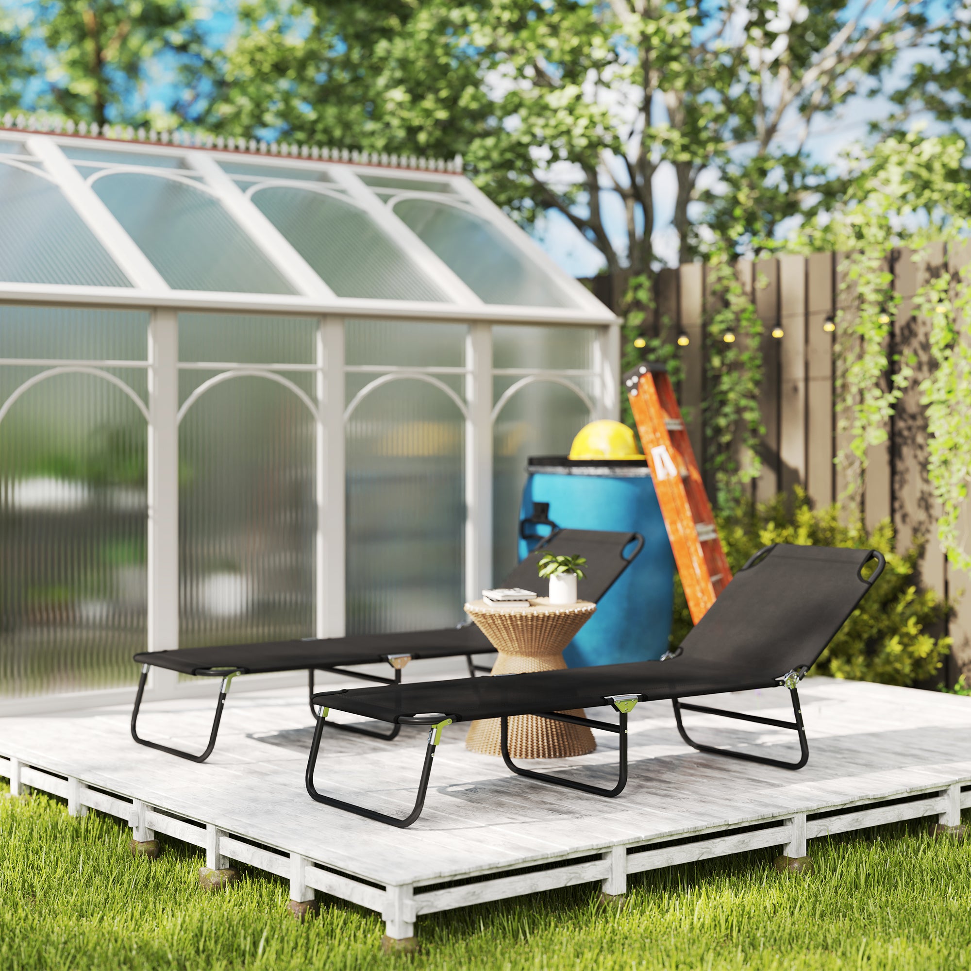 Outsunny Garden Sun Lounger, with Five-Position Back - Black - North Peak Garden Furniture
