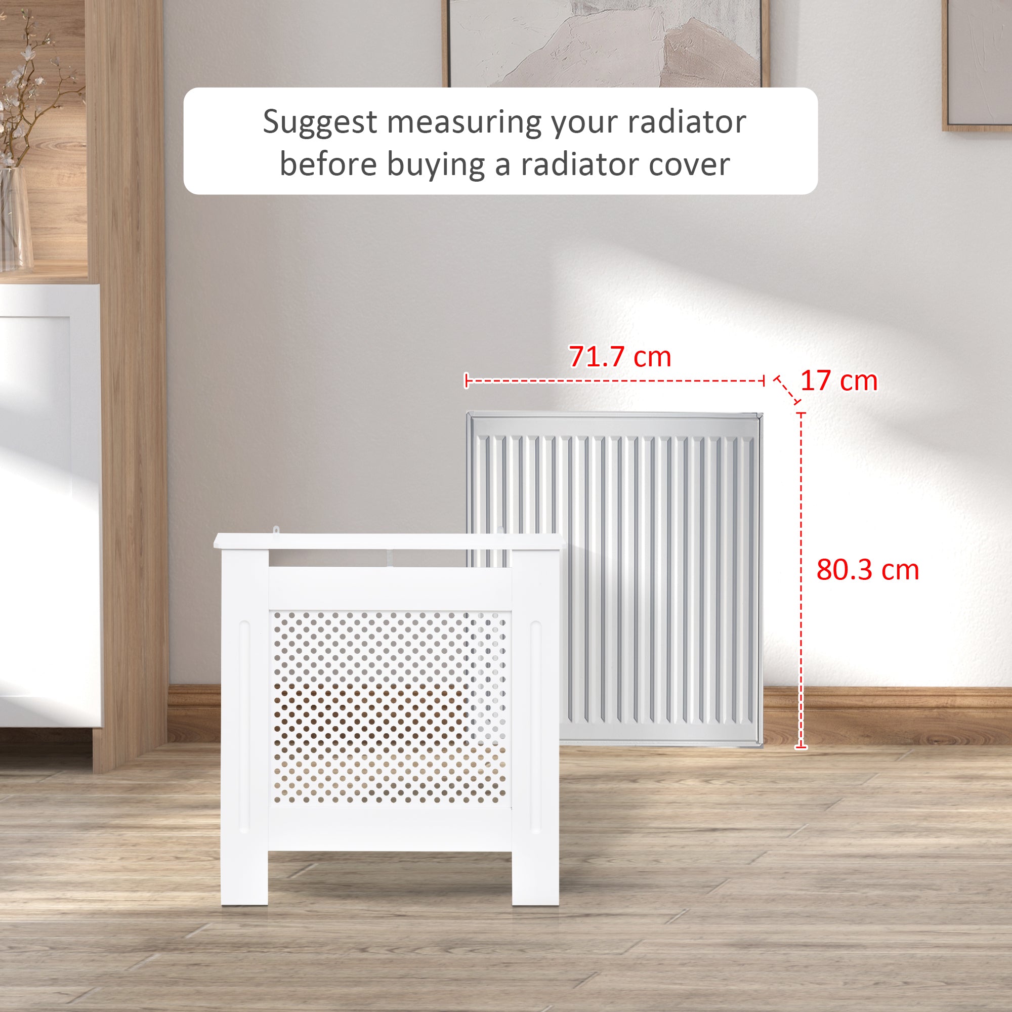 HOMCOM Wooden Radiator Cover Heating Cabinet Modern Home Furniture Grill Style  White Painted (Small)